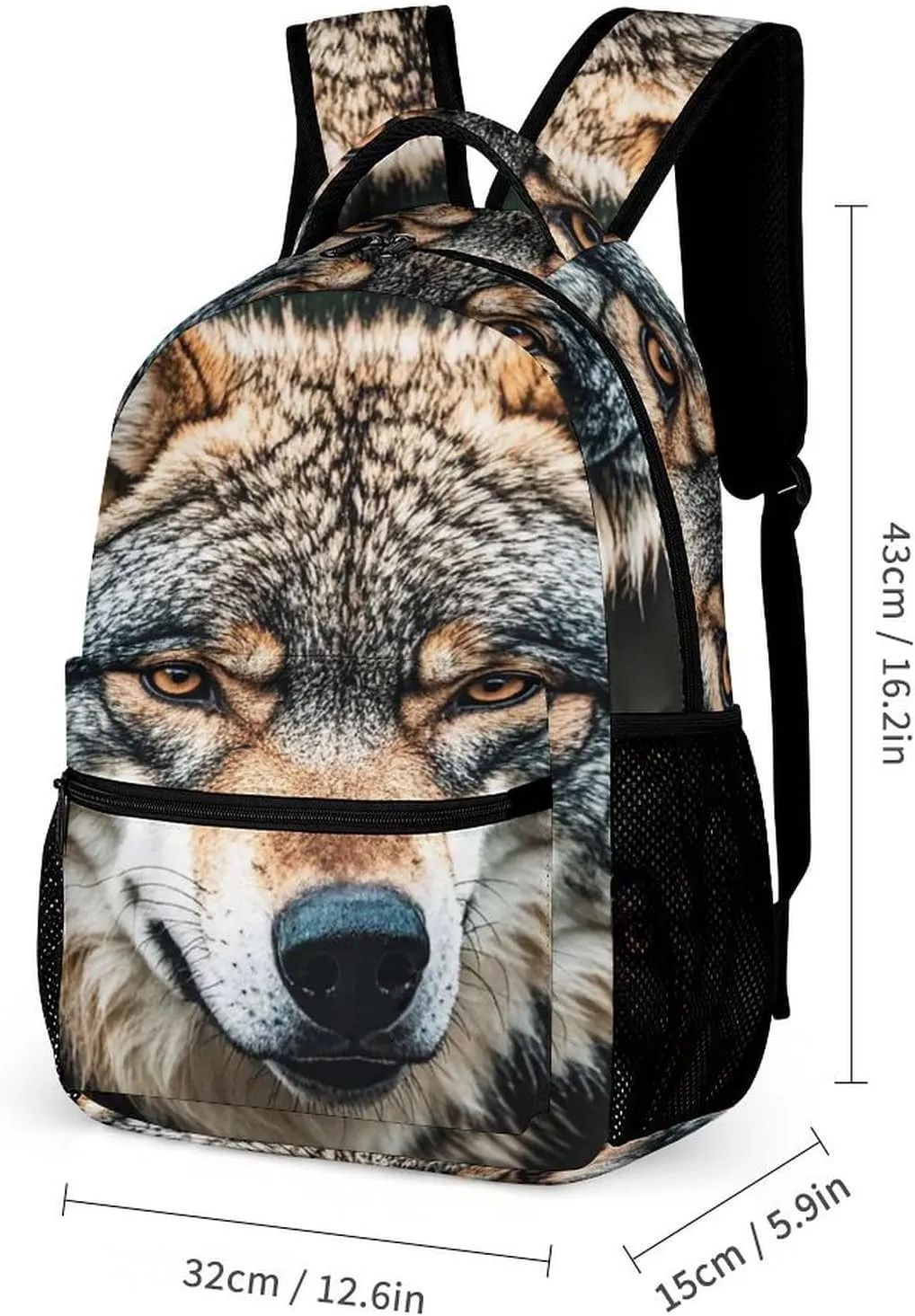 Backpack Lunch Bag Pencil Pouch Set, Wolves Print Lightweight & Durable 3-Piece Combo Ideal for Work, And Travel
