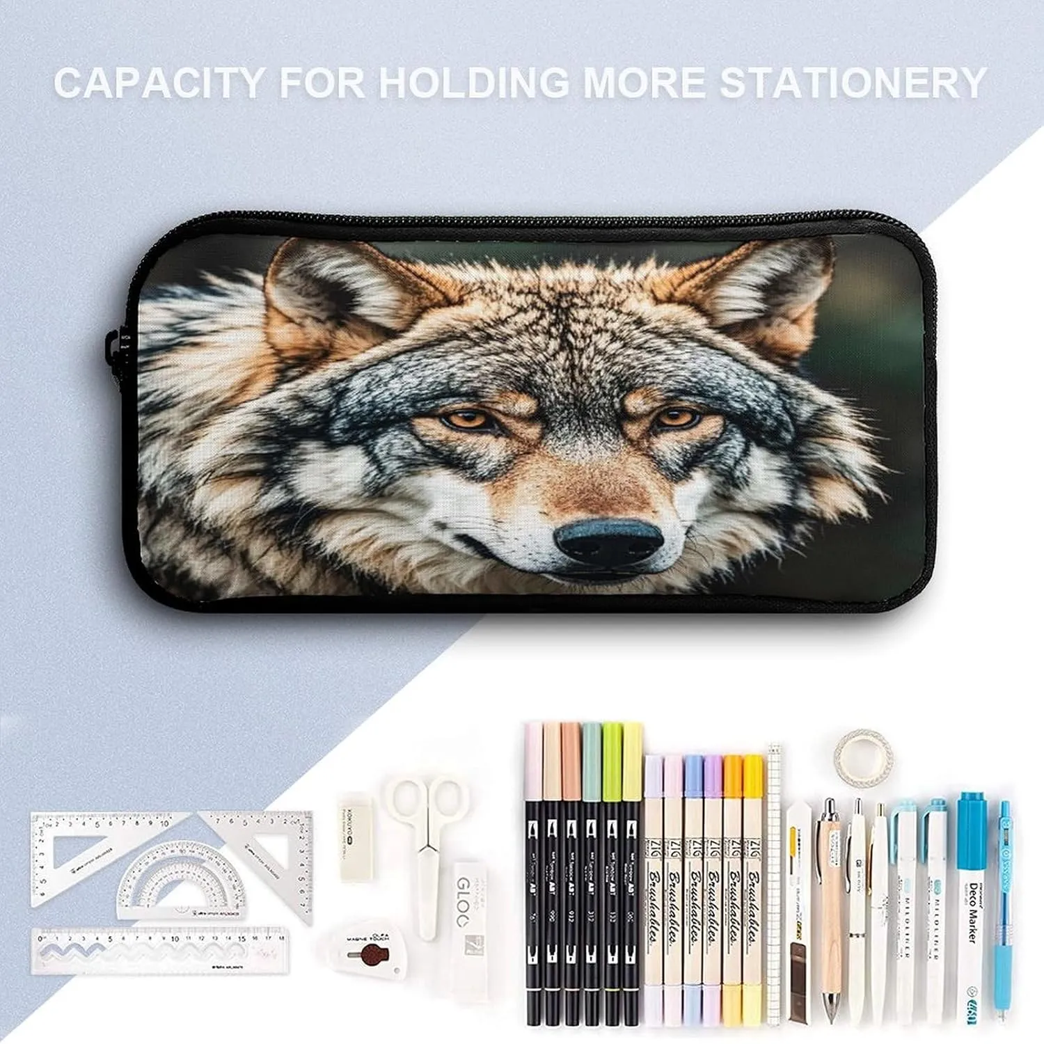 Backpack Lunch Bag Pencil Pouch Set, Wolves Print Lightweight & Durable 3-Piece Combo Ideal for Work, And Travel