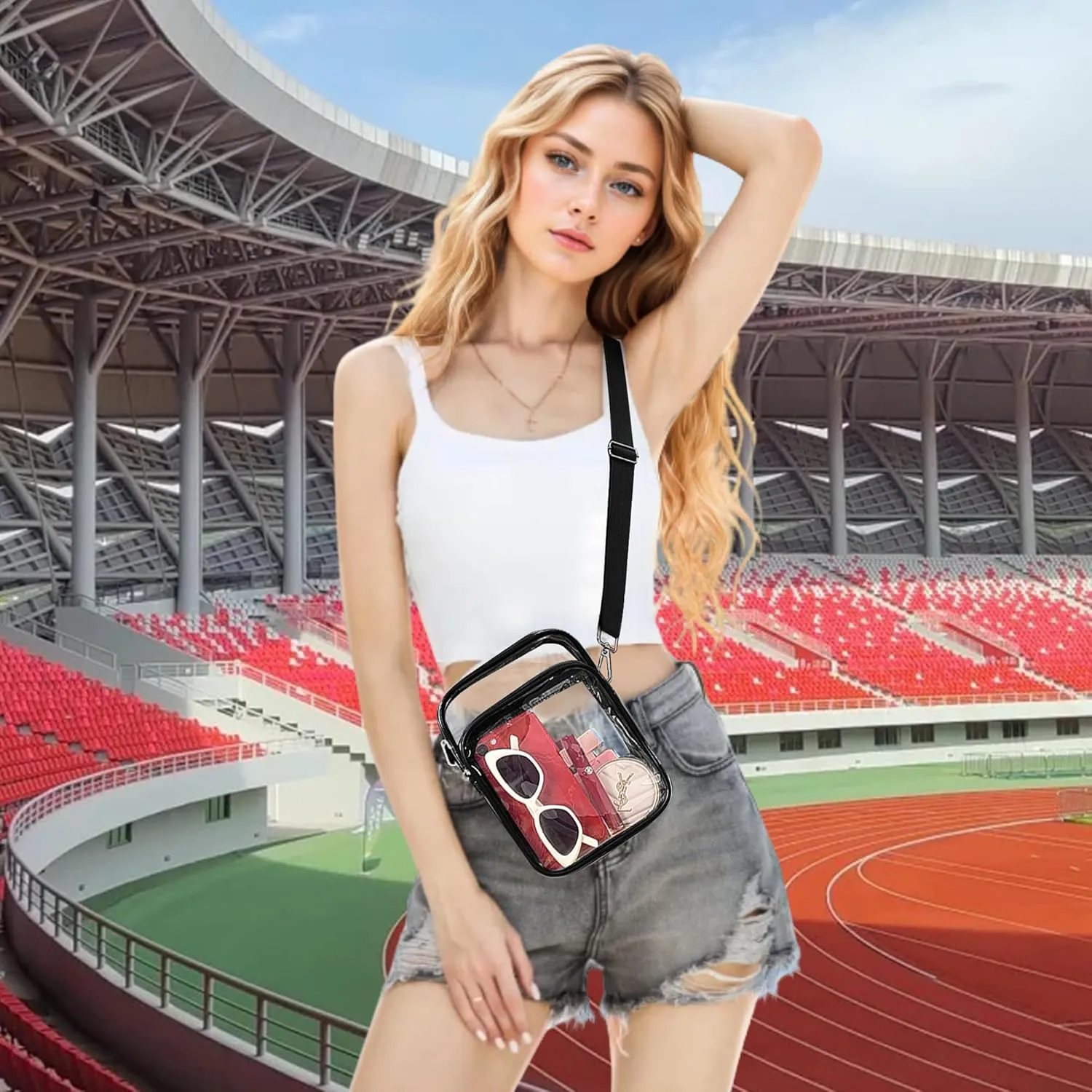 Bagenius Clear Bag for Stadium Events, Clear Purse with Removable Strap, Transparent Bag for Sports Concert and Festivals