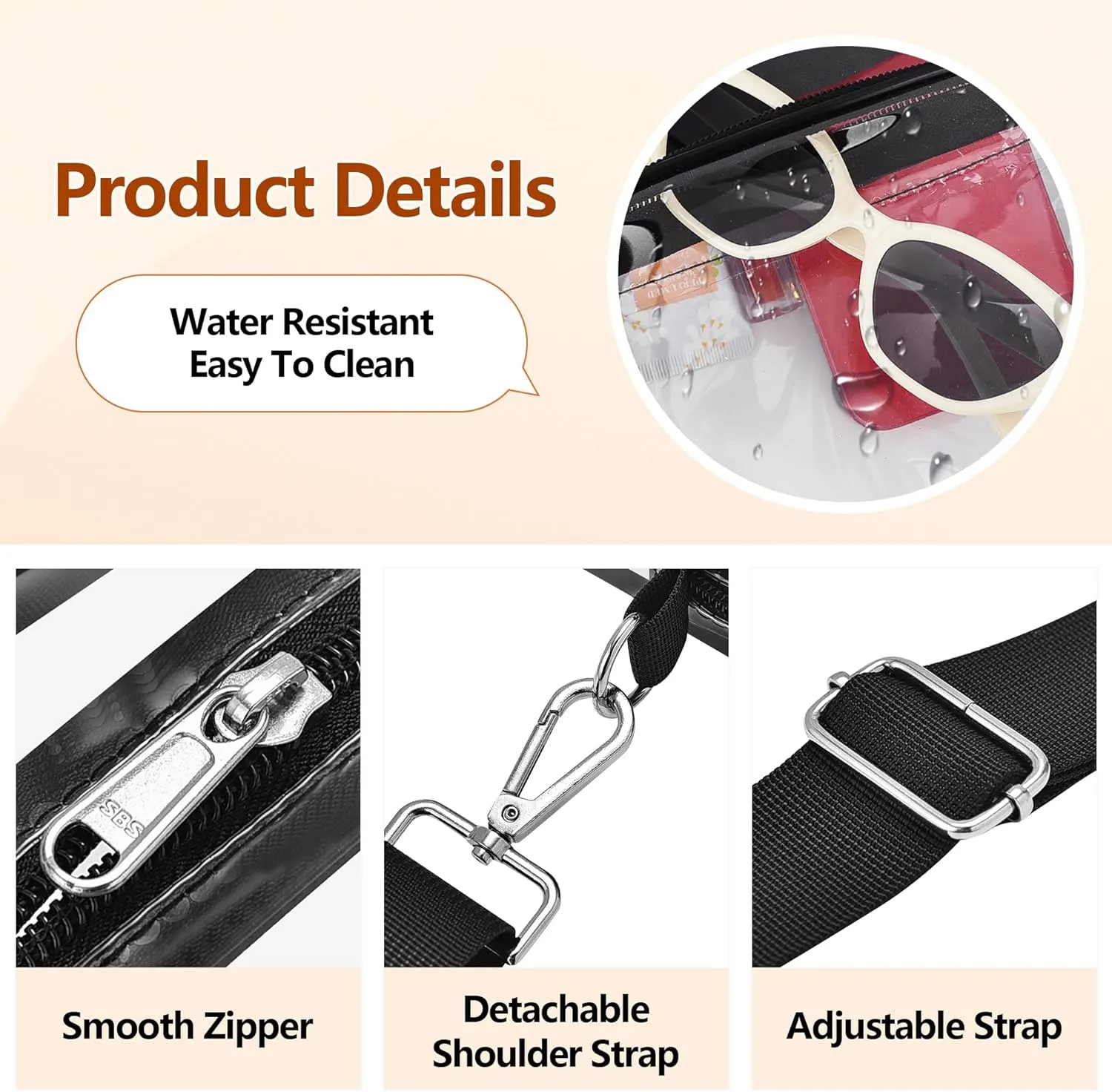 Bagenius Clear Bag for Stadium Events, Clear Purse with Removable Strap, Transparent Bag for Sports Concert and Festivals