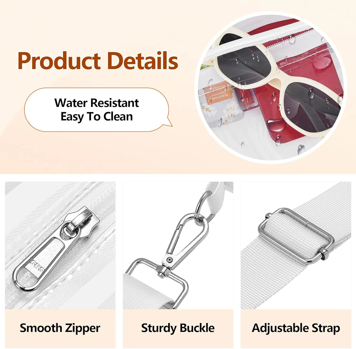 Bagenius Clear Bag for Stadium Events, Clear Purse with Removable Strap, Transparent Bag for Sports Concert and Festivals