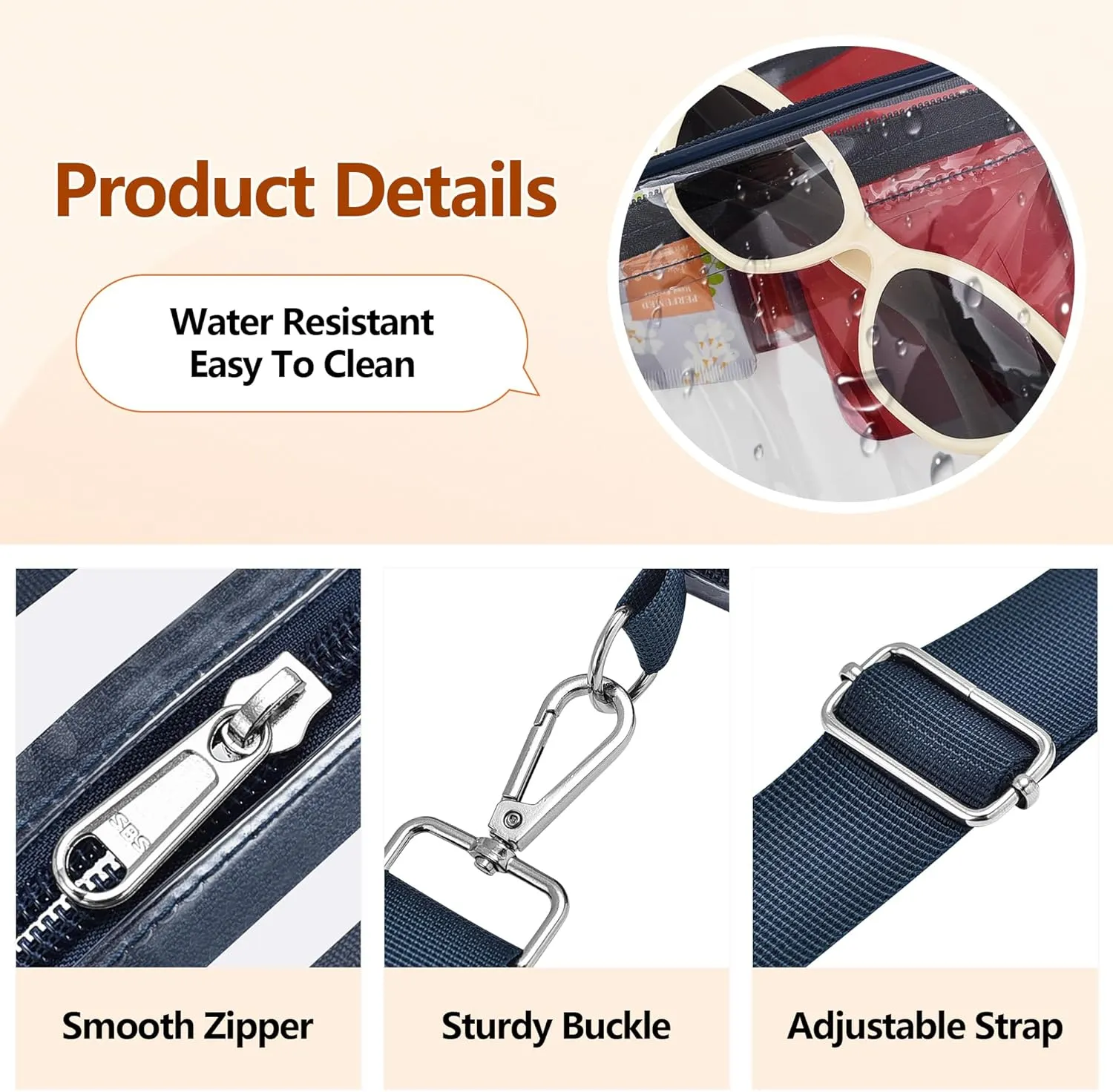 Bagenius Clear Bag for Stadium Events, Clear Purse with Removable Strap, Transparent Bag for Sports Concert and Festivals
