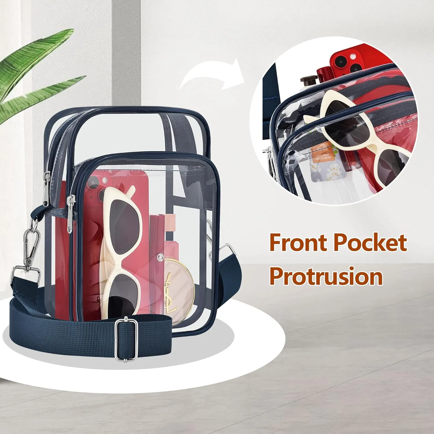 Bagenius Clear Bag for Stadium Events, Clear Purse with Removable Strap, Transparent Bag for Sports Concert and Festivals