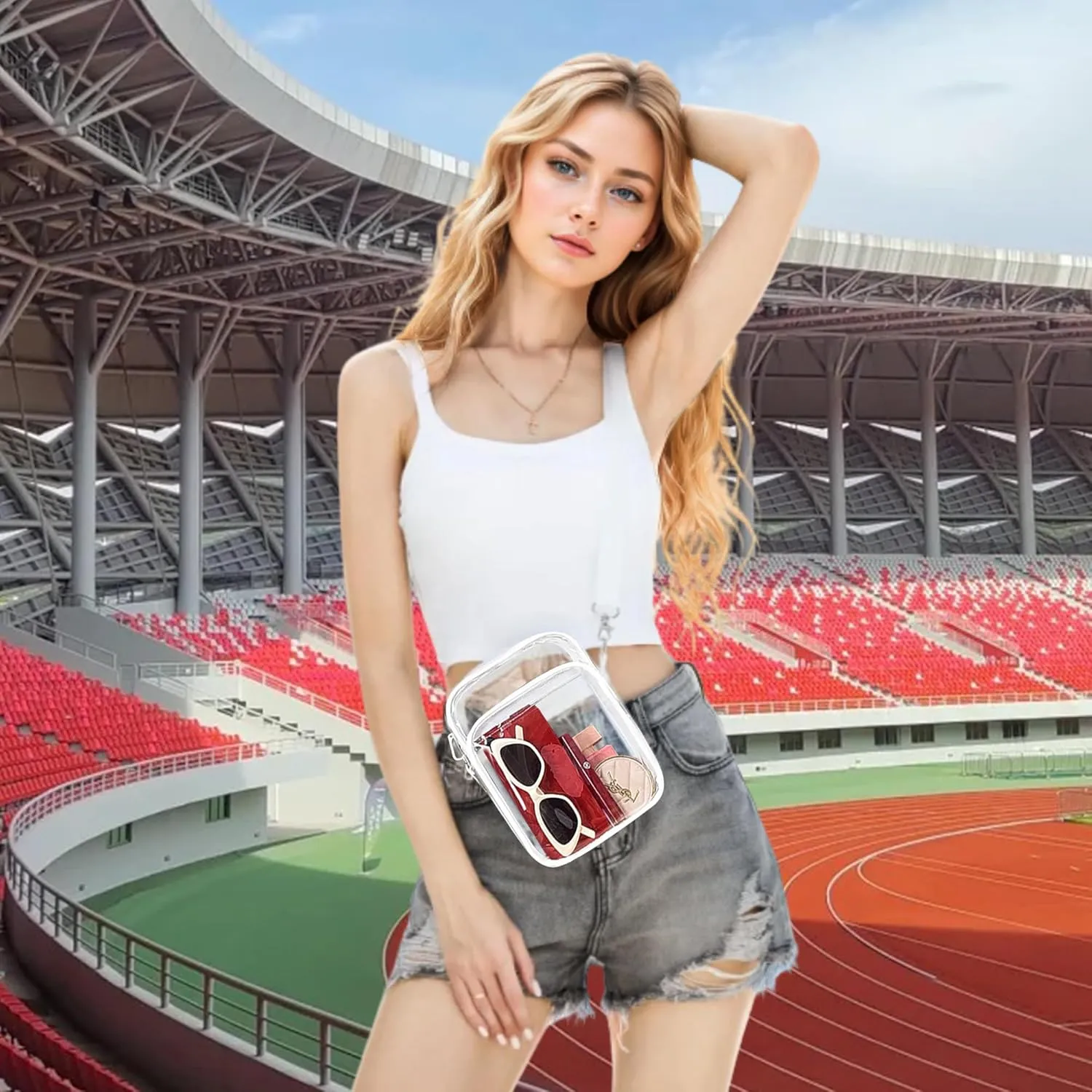 Bagenius Clear Bag for Stadium Events, Clear Purse with Removable Strap, Transparent Bag for Sports Concert and Festivals