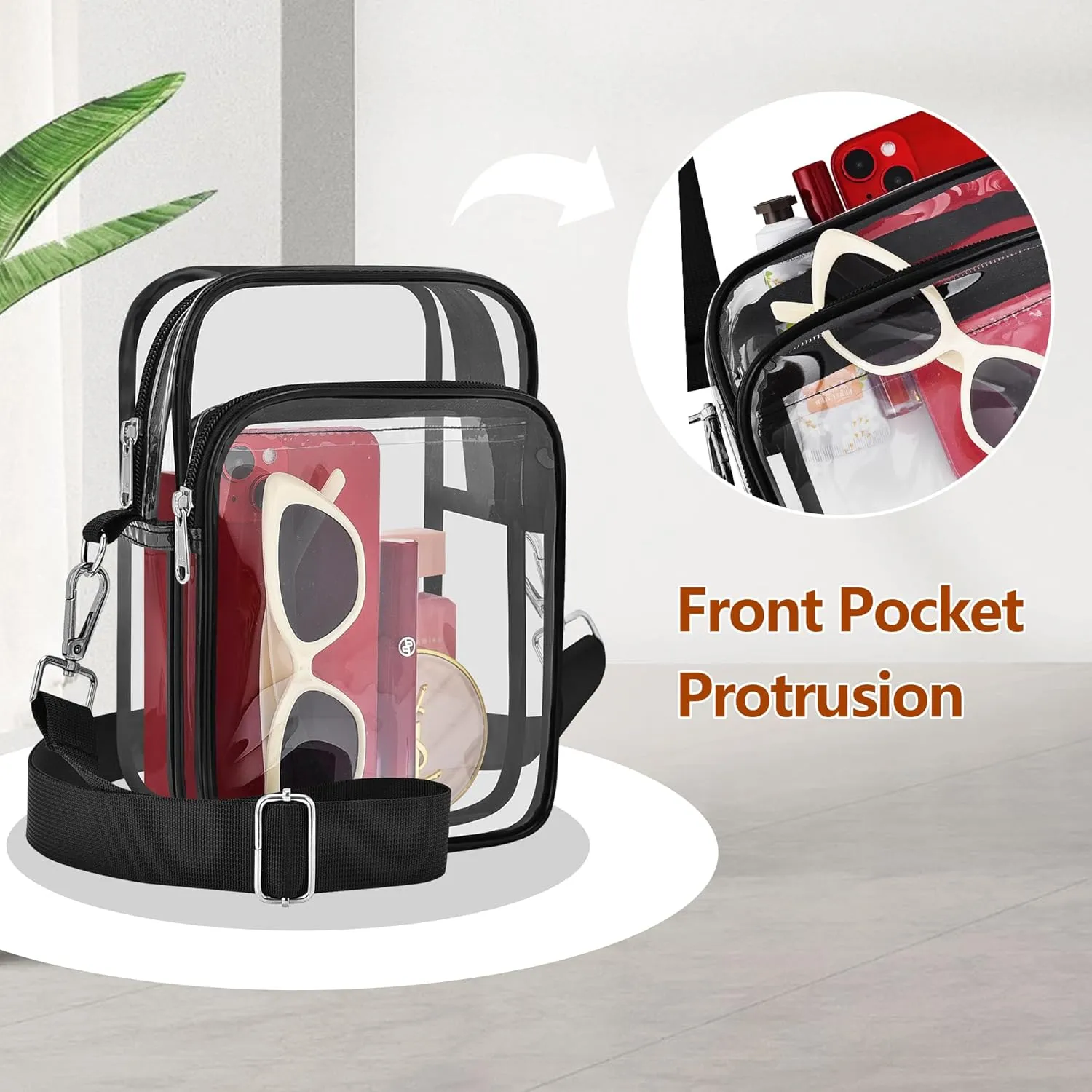 Bagenius Clear Bag for Stadium Events, Clear Purse with Removable Strap, Transparent Bag for Sports Concert and Festivals