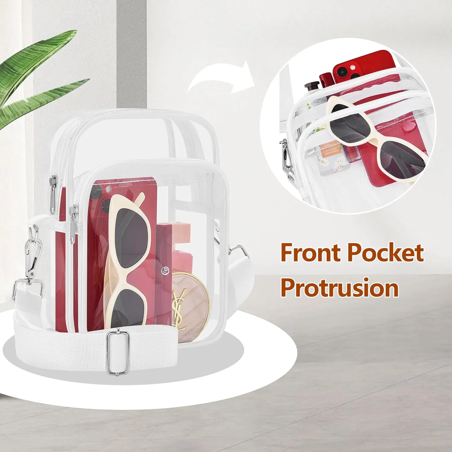 Bagenius Clear Bag for Stadium Events, Clear Purse with Removable Strap, Transparent Bag for Sports Concert and Festivals