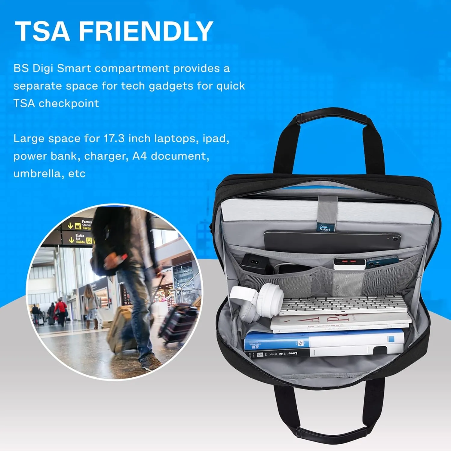 BAGSMART 17.3 Inch Laptop Bag, Expandable Computer Bag Laptop Briefcase Men Women,Laptop Shoulder Bag,Work Bag Business Travel Office, Black