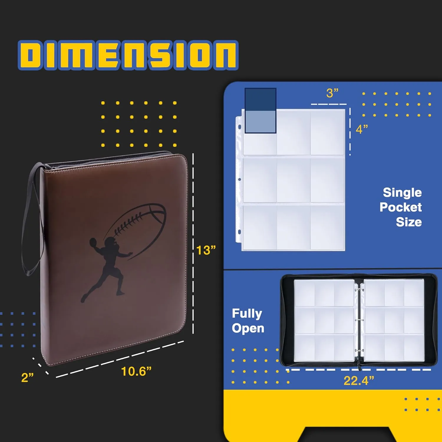 Baseball Card Binder, CLOVERCAT 9 Pocket Sports card binder, 720 Double Sided Pocket Zipper Album, Baseball cards Display Holder, Expandable, Compatible with Gaming Cards, Yugioh, MTG and Other TCG