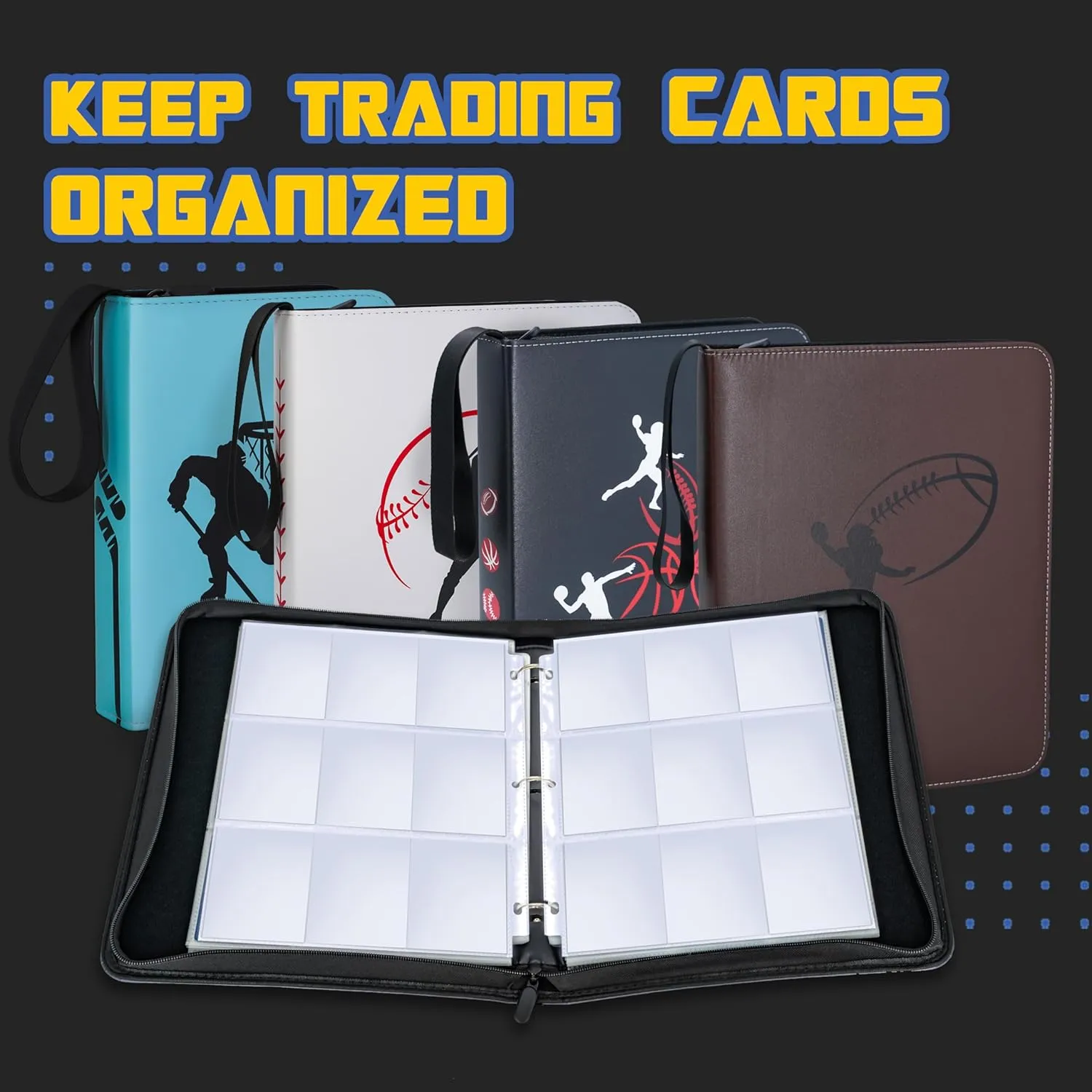Baseball Card Binder, CLOVERCAT 9 Pocket Sports card binder, 720 Double Sided Pocket Zipper Album, Baseball cards Display Holder, Expandable, Compatible with Gaming Cards, Yugioh, MTG and Other TCG