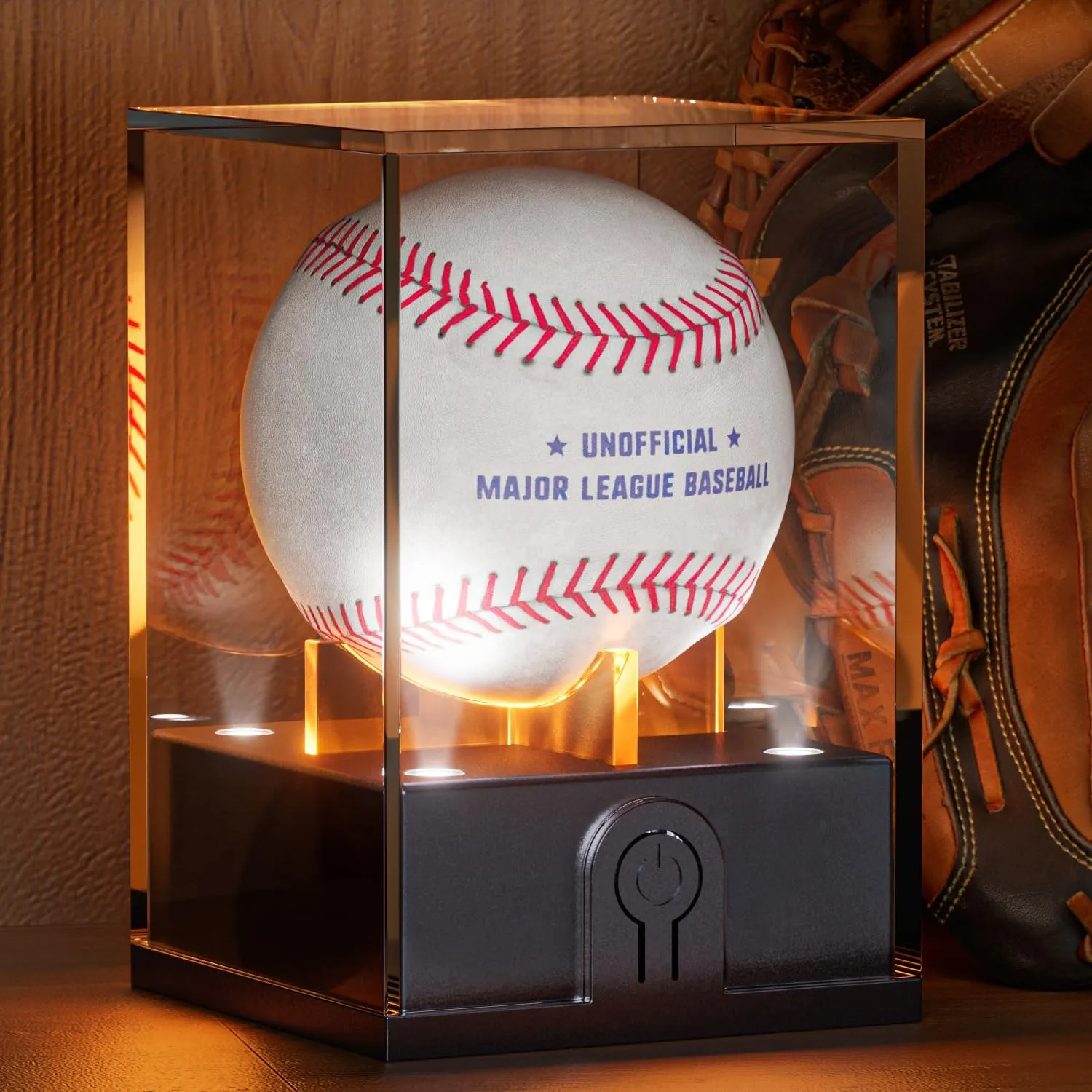 Baseball Display Case with Led Light, Light up Baseball Case for Display, Acrylic Baseball Holder Display Case, UV Protected Clear Baseball Stand Baseball Cube for Memorabilia Baseball Gifts