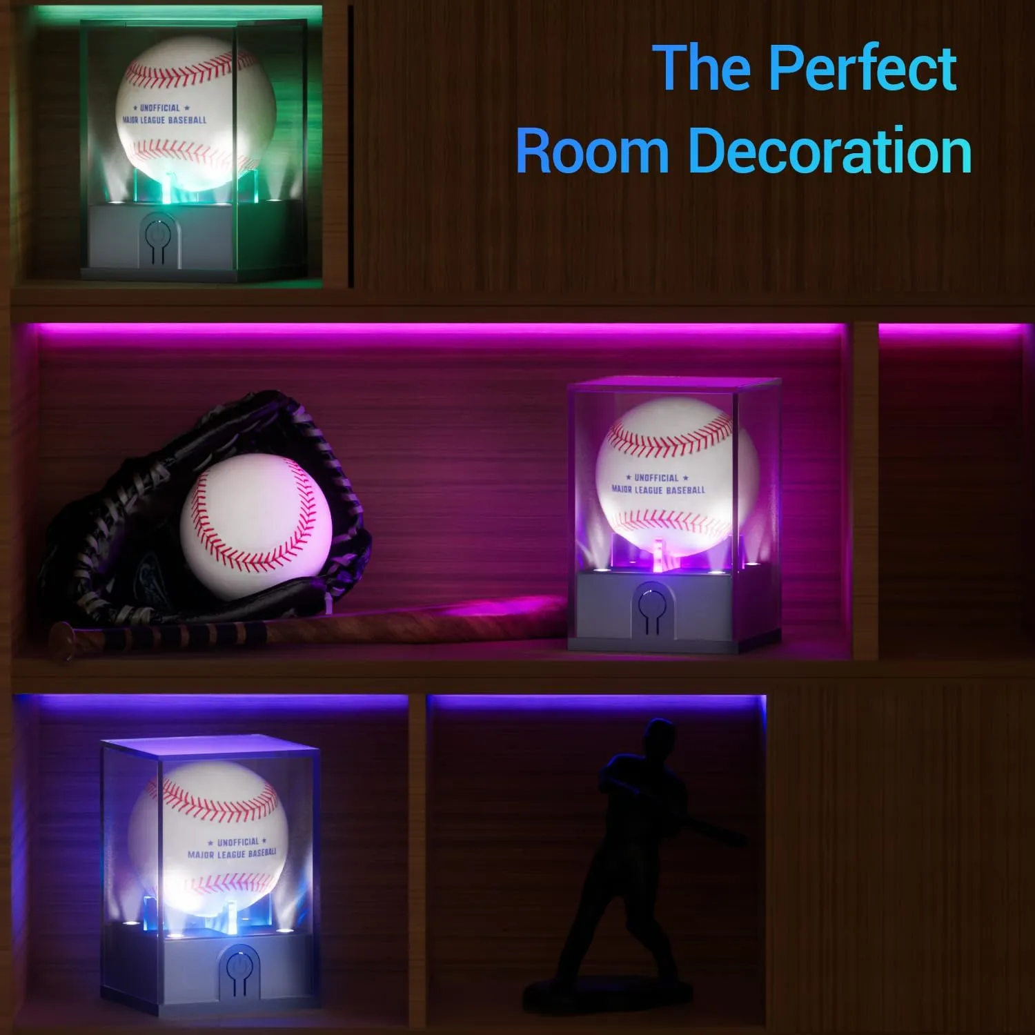 Baseball Display Case with Led Light, Light up Baseball Case for Display, Acrylic Baseball Holder Display Case, UV Protected Clear Baseball Stand Baseball Cube for Memorabilia Baseball Gifts