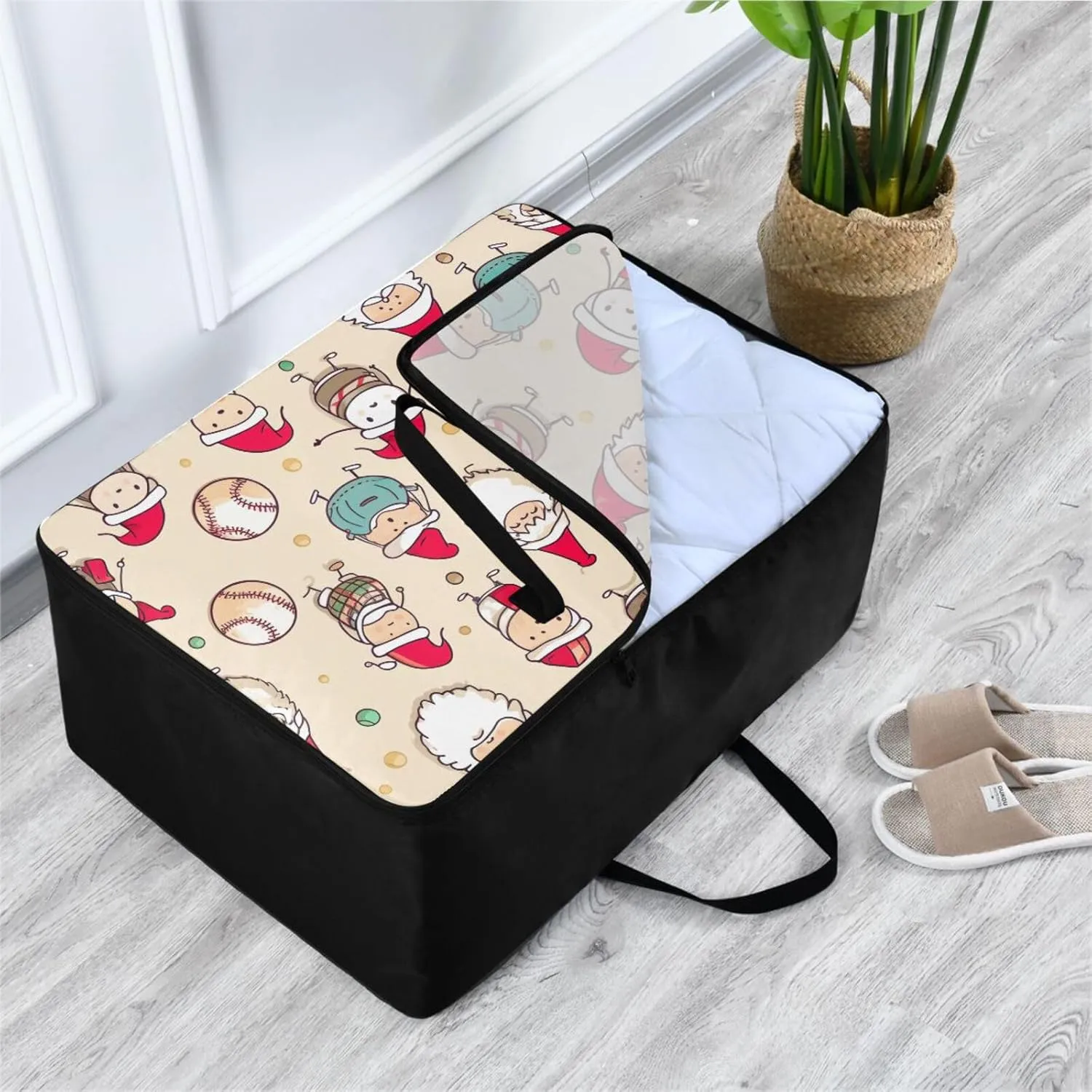Baseball Santa Storage Bag, 27.5x19.7x11 in, Collapsible Moving Bags Collapsible Storage Totes for Storing, Camping, Packing and Moving Supplies