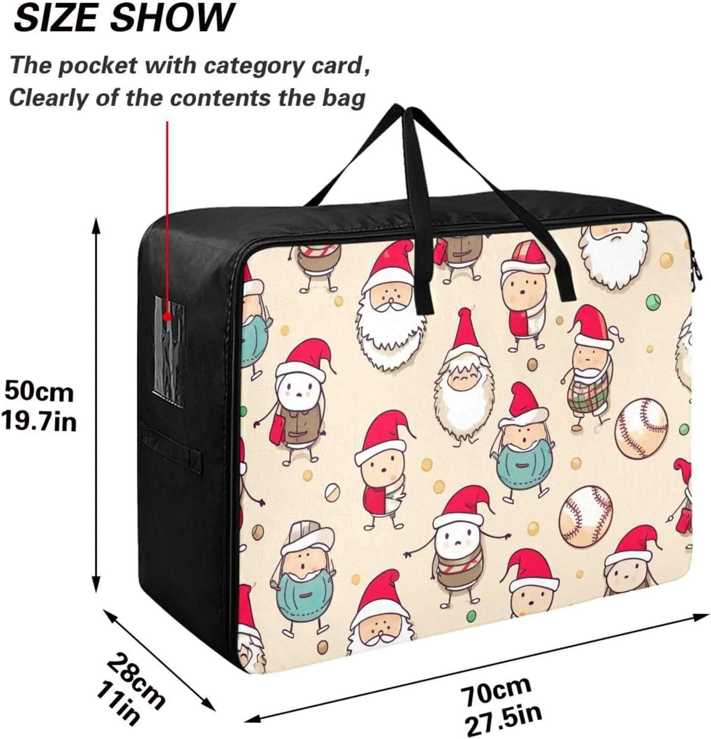 Baseball Santa Storage Bag, 27.5x19.7x11 in, Collapsible Moving Bags Collapsible Storage Totes for Storing, Camping, Packing and Moving Supplies