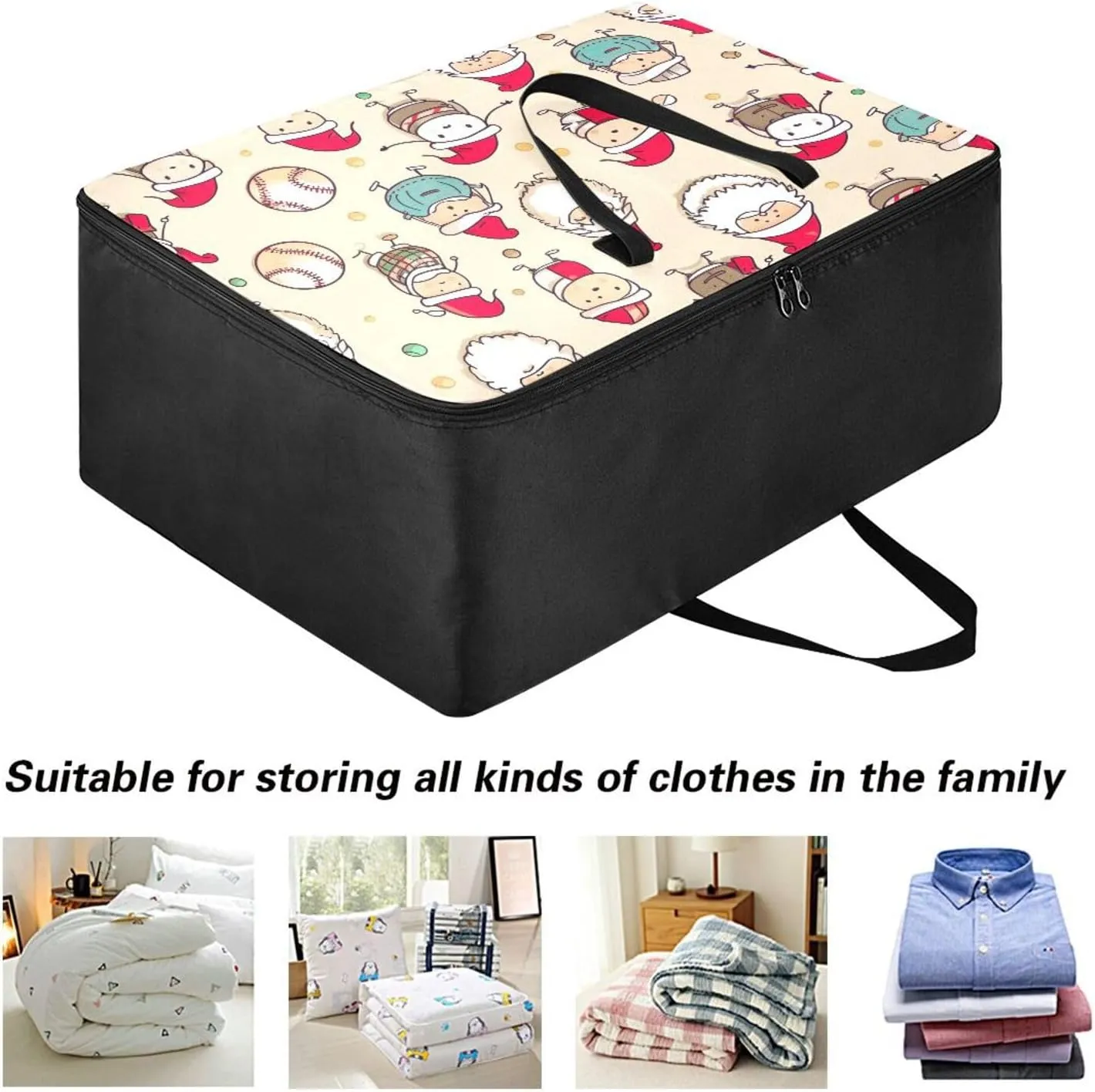 Baseball Santa Storage Bag, 27.5x19.7x11 in, Collapsible Moving Bags Collapsible Storage Totes for Storing, Camping, Packing and Moving Supplies