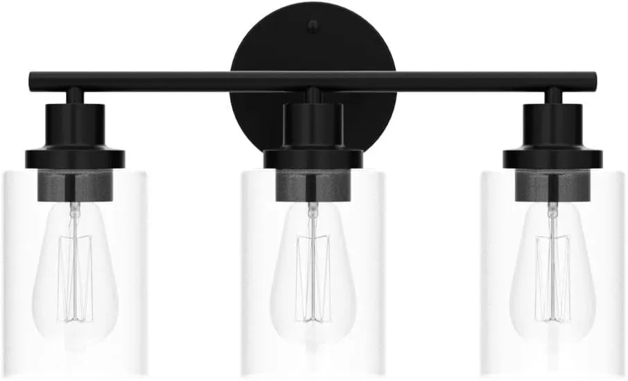 Bathroom Light Fixtures Black Vanity Light, 3 Light Wall Sconces Lighting Bathroom Lights with Clear Glass Shades, Bath Wall Lights Wall Lamp for Mirror, Kitchen, Living Room, Bedroom, Hallway