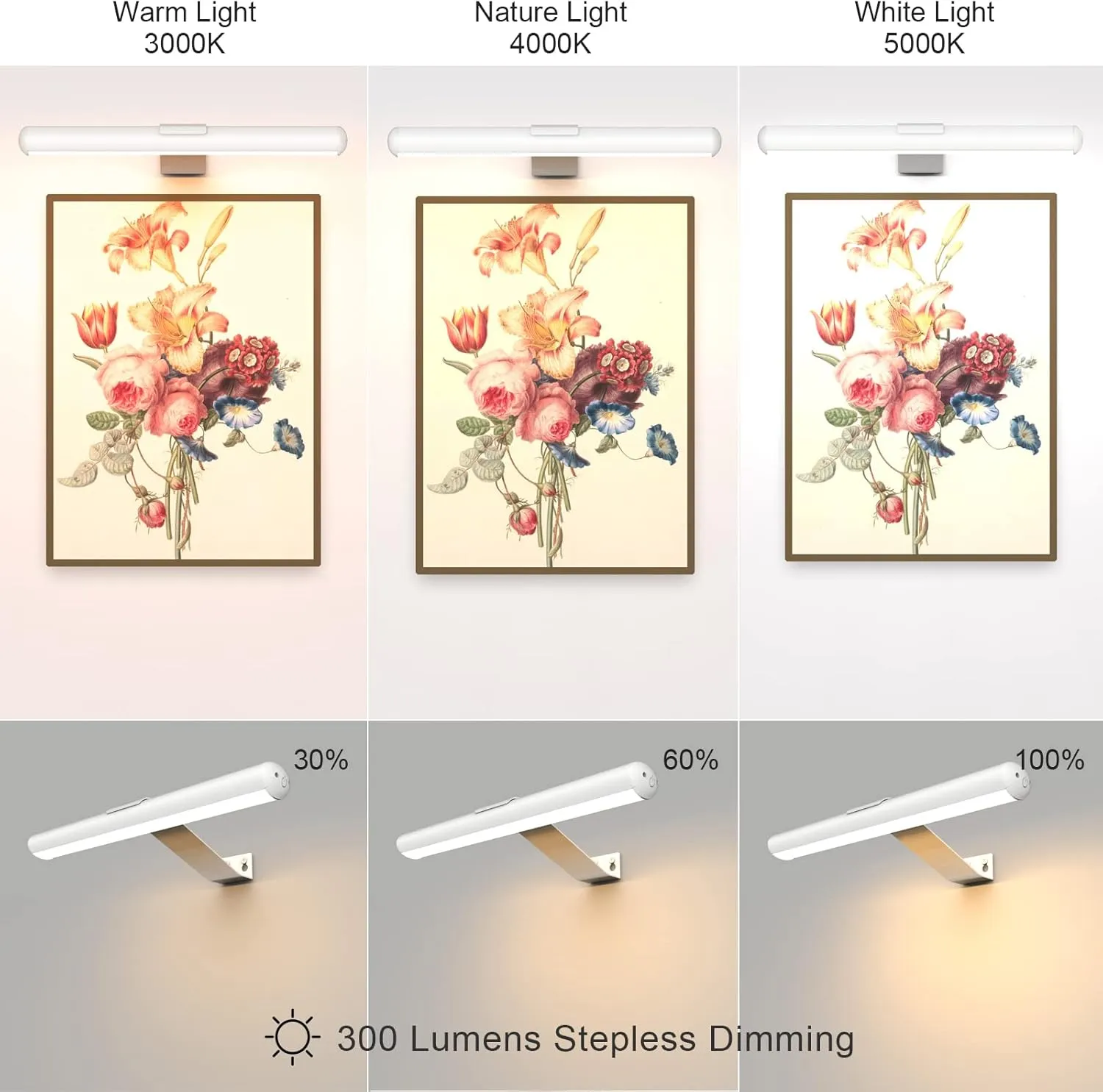 Battery Operated Picture Light with Remote Control,Painting Light Cordless Full Metal Art Display Light, 3 Lighting 300LM Super Bright Led Picture Light for Wall Gallery Artwork Dartboard