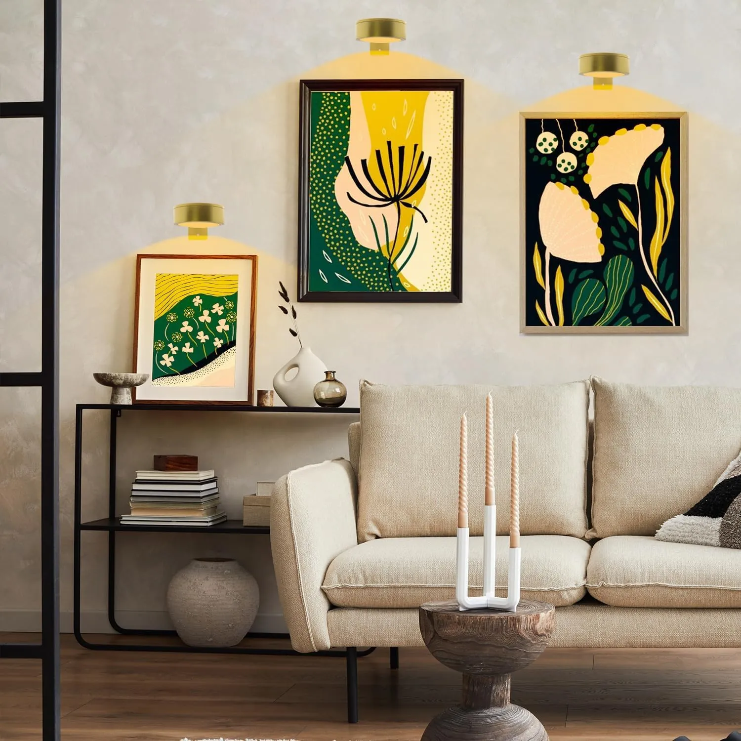 Battery Picture Light 3Pack Gold,Wireless Painting Light with Remote,3 Lighting&Dimmable,Wall Art Light for Painting Accent Light &Timer for Pictures Frames Gallery Potrait Magnetic