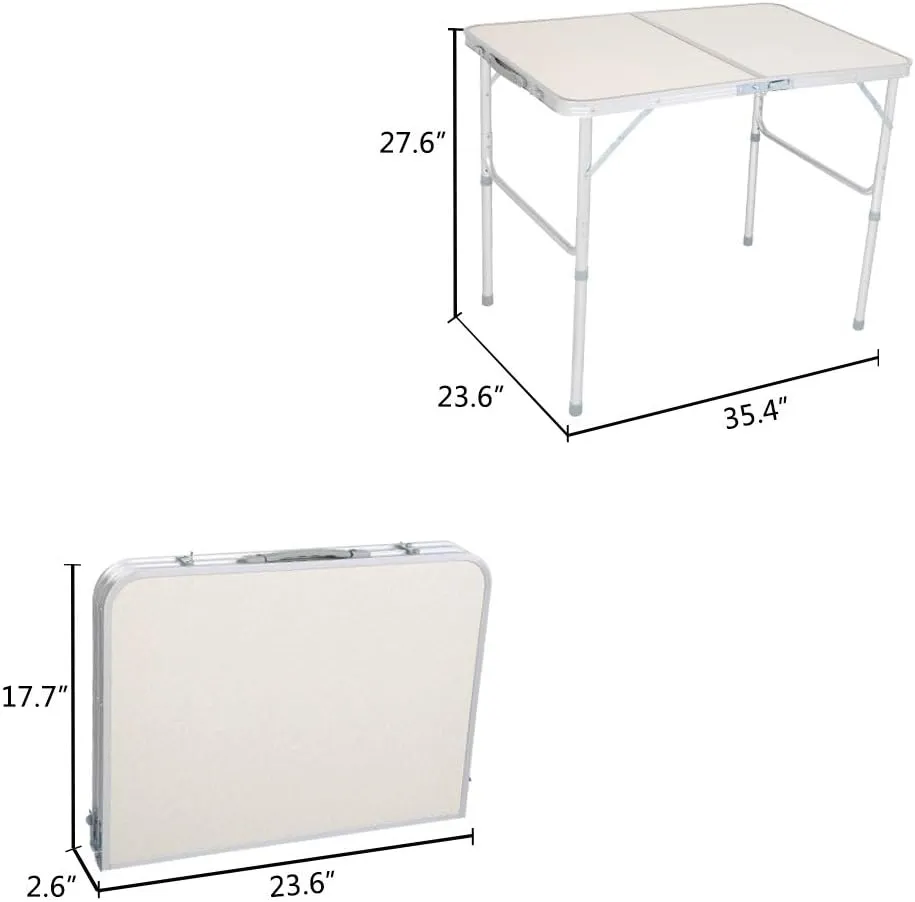 BAYUELSWU Small Folding Camping Table, Portable Folding Table Adjustable Height, 2 Feet Lightweight Aluminum Camping Table for Picnic Cooking Beach, 90 x 60 x 70 cm