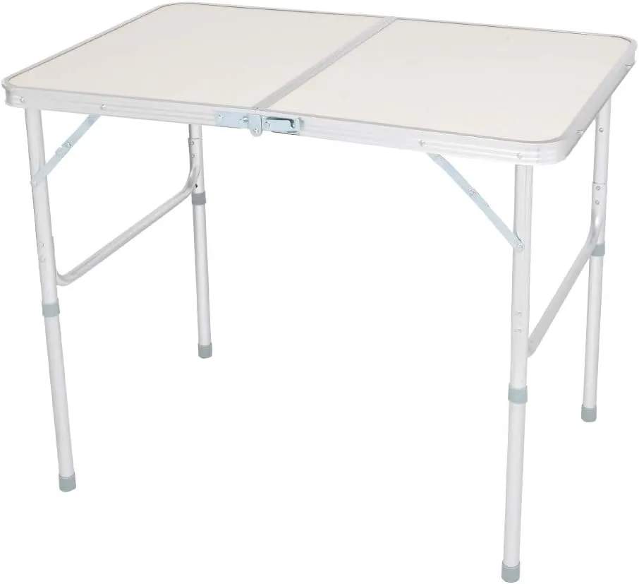 BAYUELSWU Small Folding Camping Table, Portable Folding Table Adjustable Height, 2 Feet Lightweight Aluminum Camping Table for Picnic Cooking Beach, 90 x 60 x 70 cm