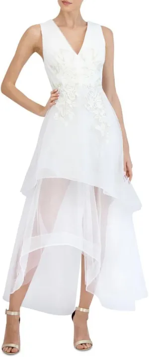 BCBGMAXAZRIA Women's Fit and Flare Peplum Asymmetrical Evening Gown