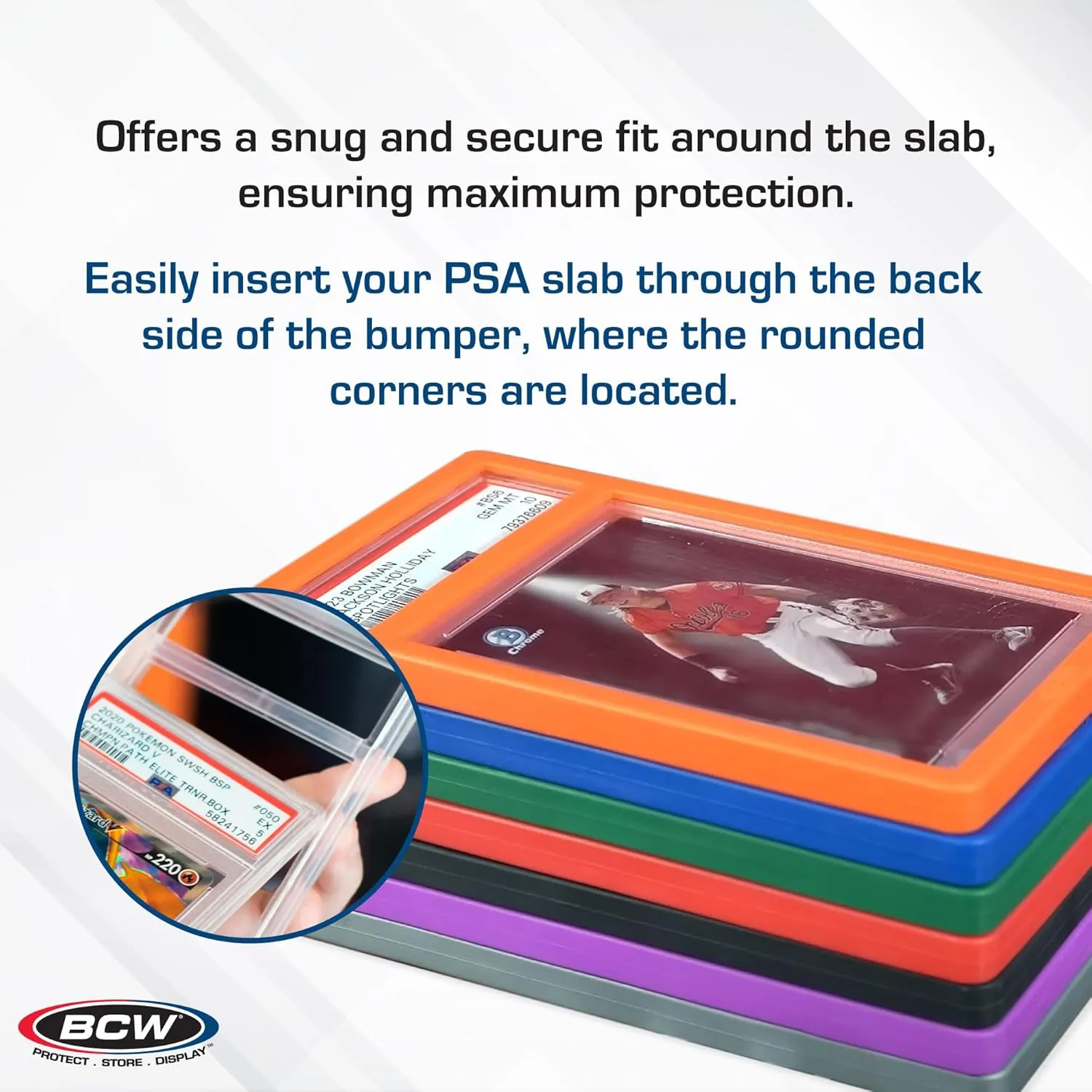 BCW Graded Card Slab Bumpers - Purple | TPE Edge Protectors for PSA Slabs (2017–Current) | Secure Fit & Easy Grip | Pack of 6 Bumpers for PSA-Graded Card Cases | Collector-Grade Protection
