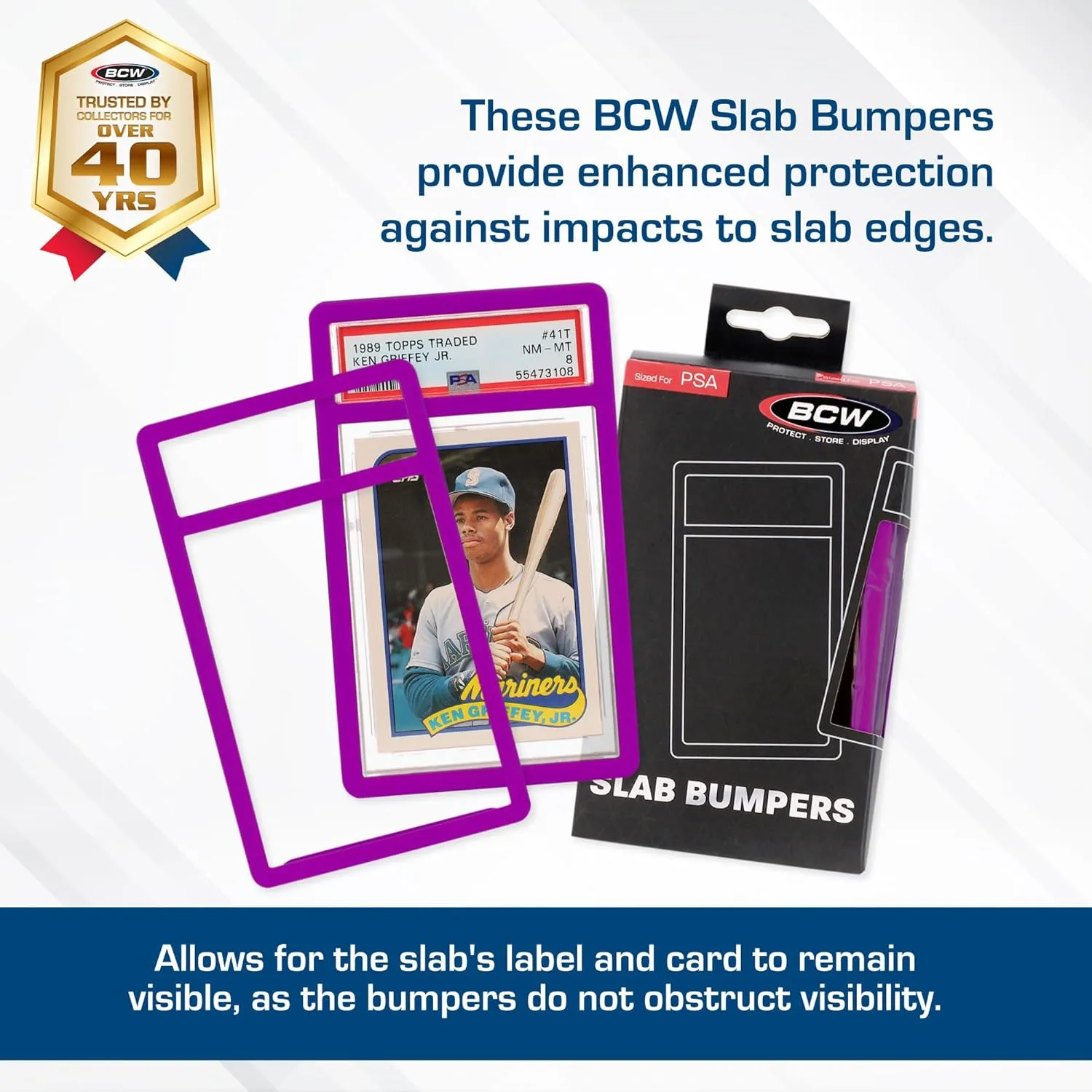 BCW Graded Card Slab Bumpers - Purple | TPE Edge Protectors for PSA Slabs (2017–Current) | Secure Fit & Easy Grip | Pack of 6 Bumpers for PSA-Graded Card Cases | Collector-Grade Protection