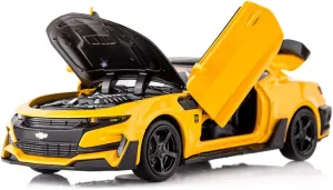 BDTCTK Camaro Bumblebee Car Model Toy 1/32 Zinc Alloy Casting Pull Back Car Sound and Light Toys for Kids Boy Girl Gift (Yellow)