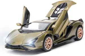BDTCTK Lambo Sian FKP37 Car Model Toy 1:32 Child Sound and Light Pull Back Car Zinc Alloy Casting Toys for Kids Boy Girl Gift (Army Green)