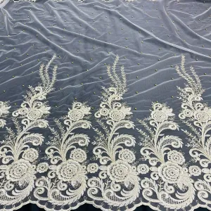 Beaded & Corded Lace Fabric Embroidered on 100% Polyester Net Mesh | Lace USA - 73010W-NB