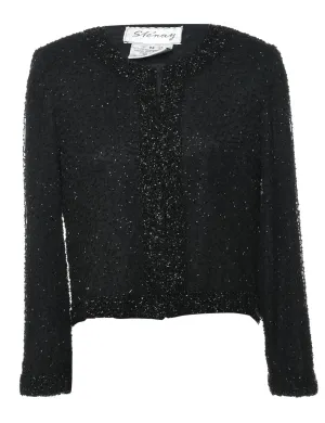 Beaded Black Silk Evening Jacket - M