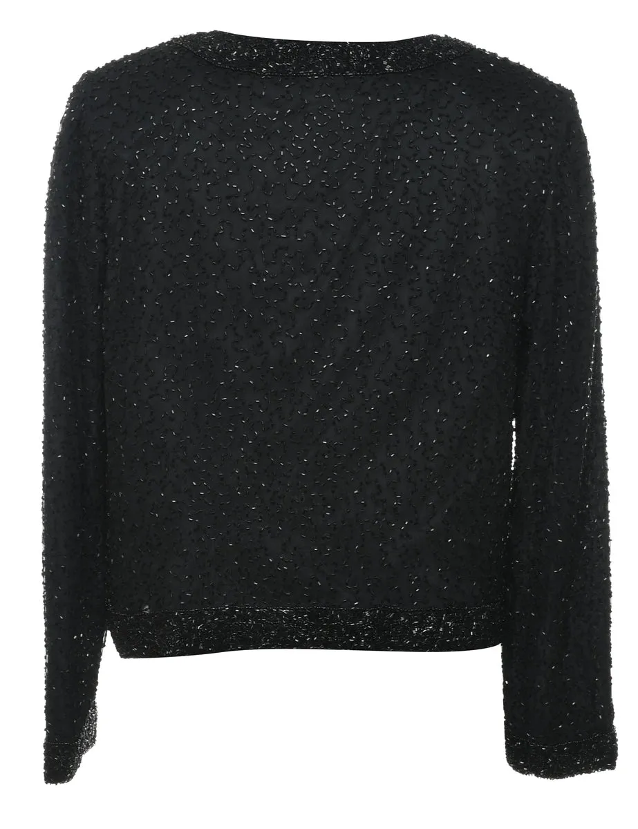 Beaded Black Silk Evening Jacket - M