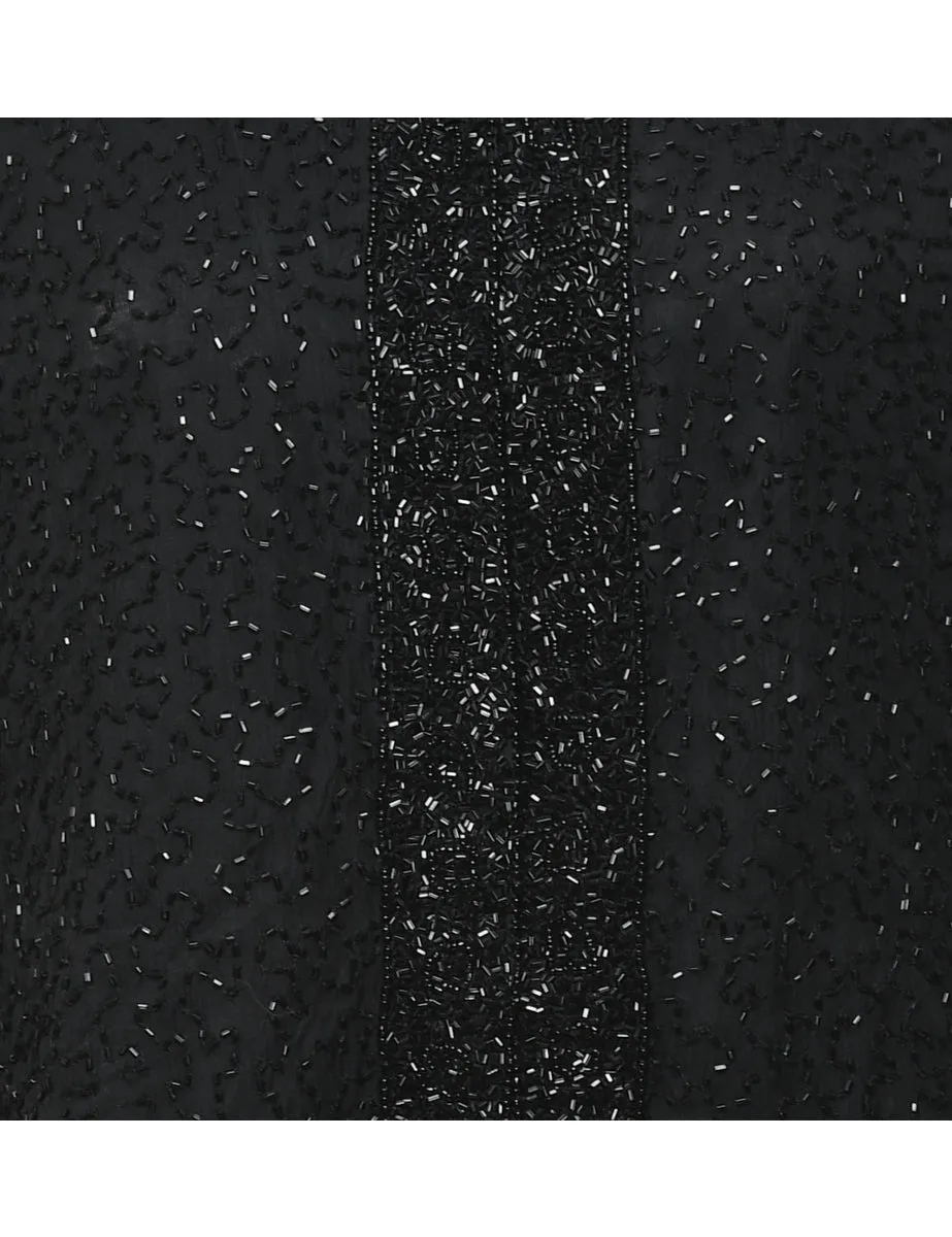 Beaded Black Silk Evening Jacket - M