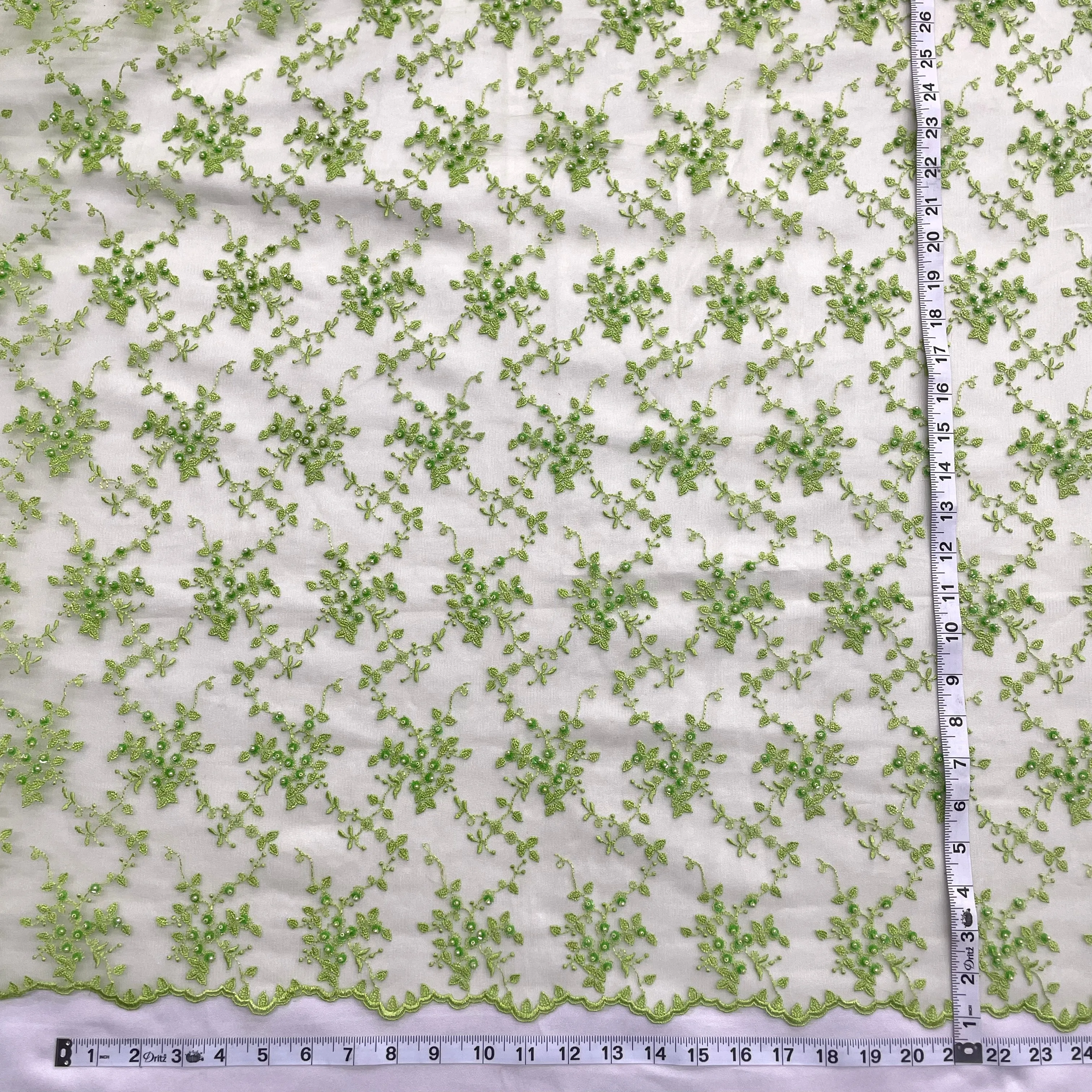 Beaded Lace Fabric Embroidered on 100% Polyester Net Mesh | Lace USA - 41608W-BP