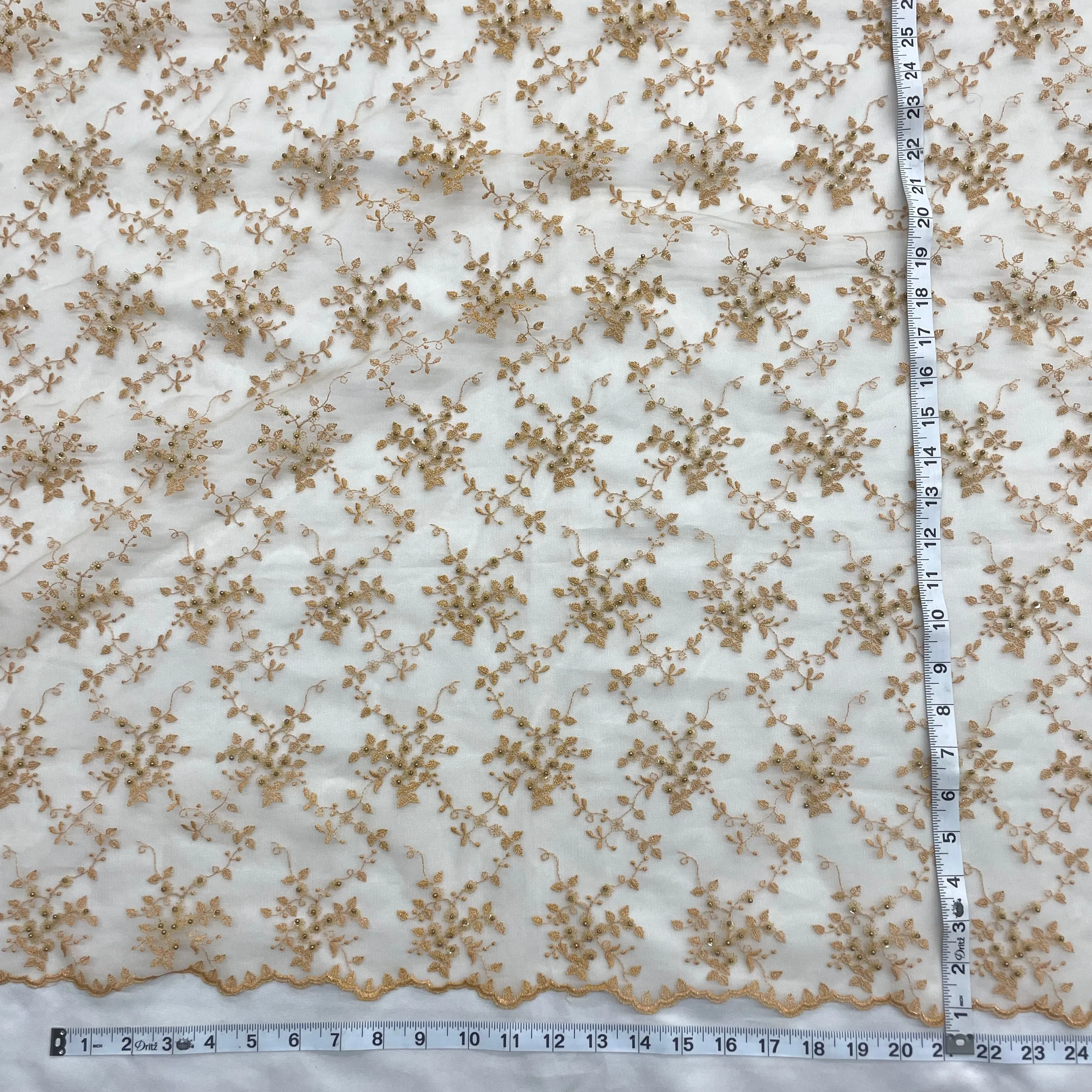 Beaded Lace Fabric Embroidered on 100% Polyester Net Mesh | Lace USA - 41608W-BP