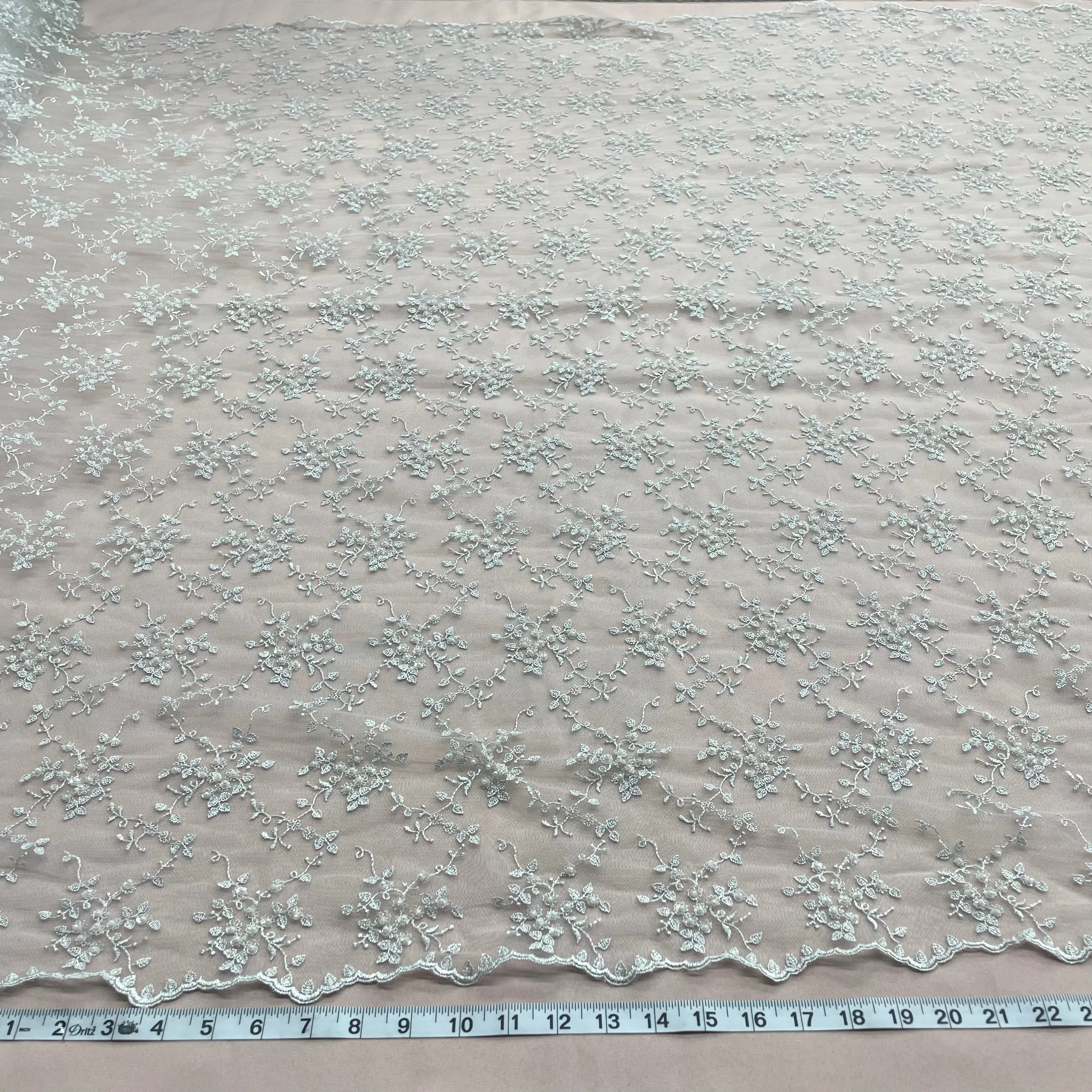 Beaded Lace Fabric Embroidered on 100% Polyester Net Mesh | Lace USA - 41608W-BP