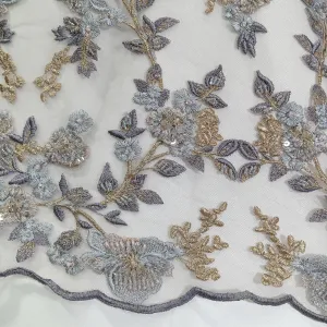 Beaded Lace Fabric Embroidered on 100% Polyester Net Mesh | Lace USA - GD-117