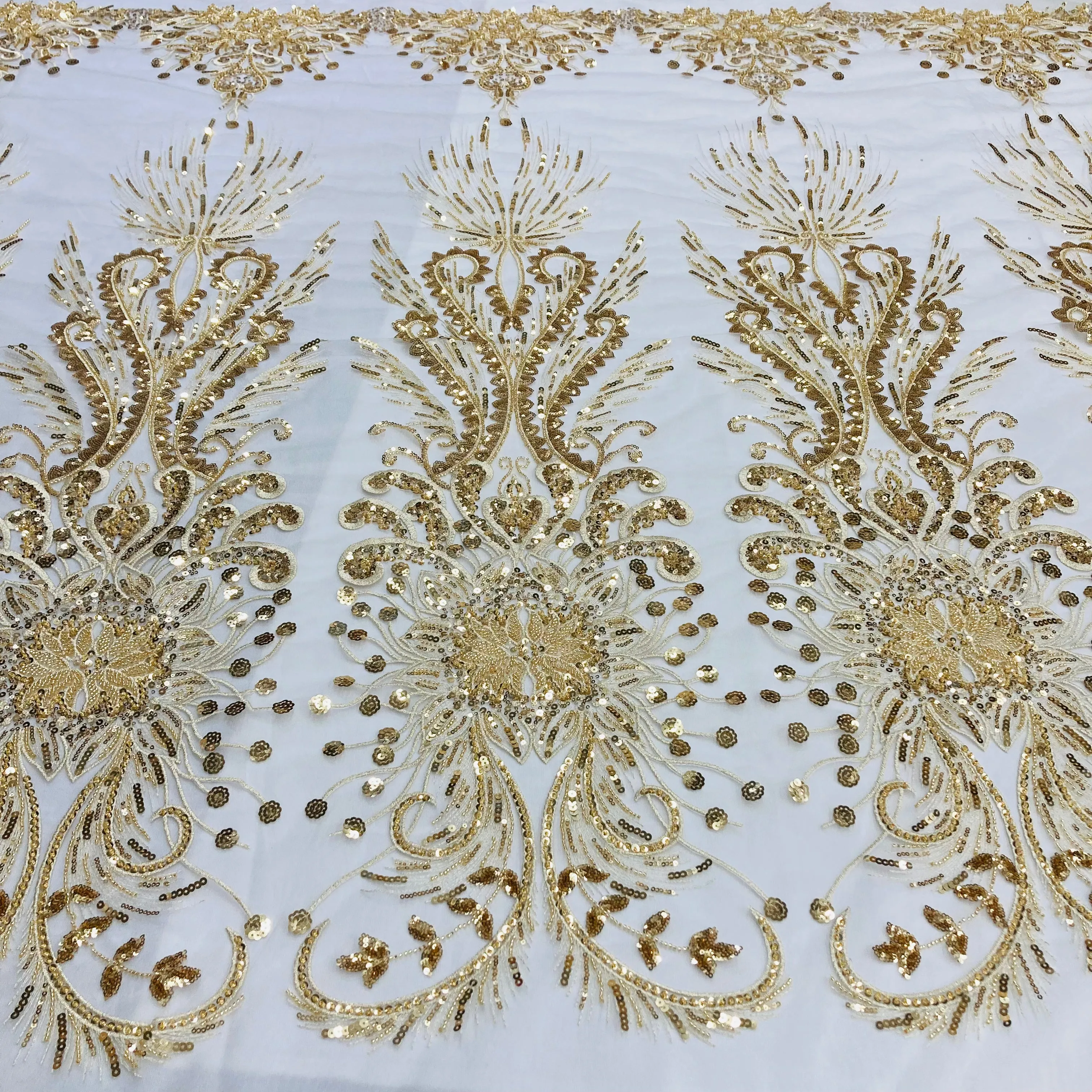 Beaded Lace Fabric Embroidered on 100% Polyester Net Mesh | Lace USA - GD-217138