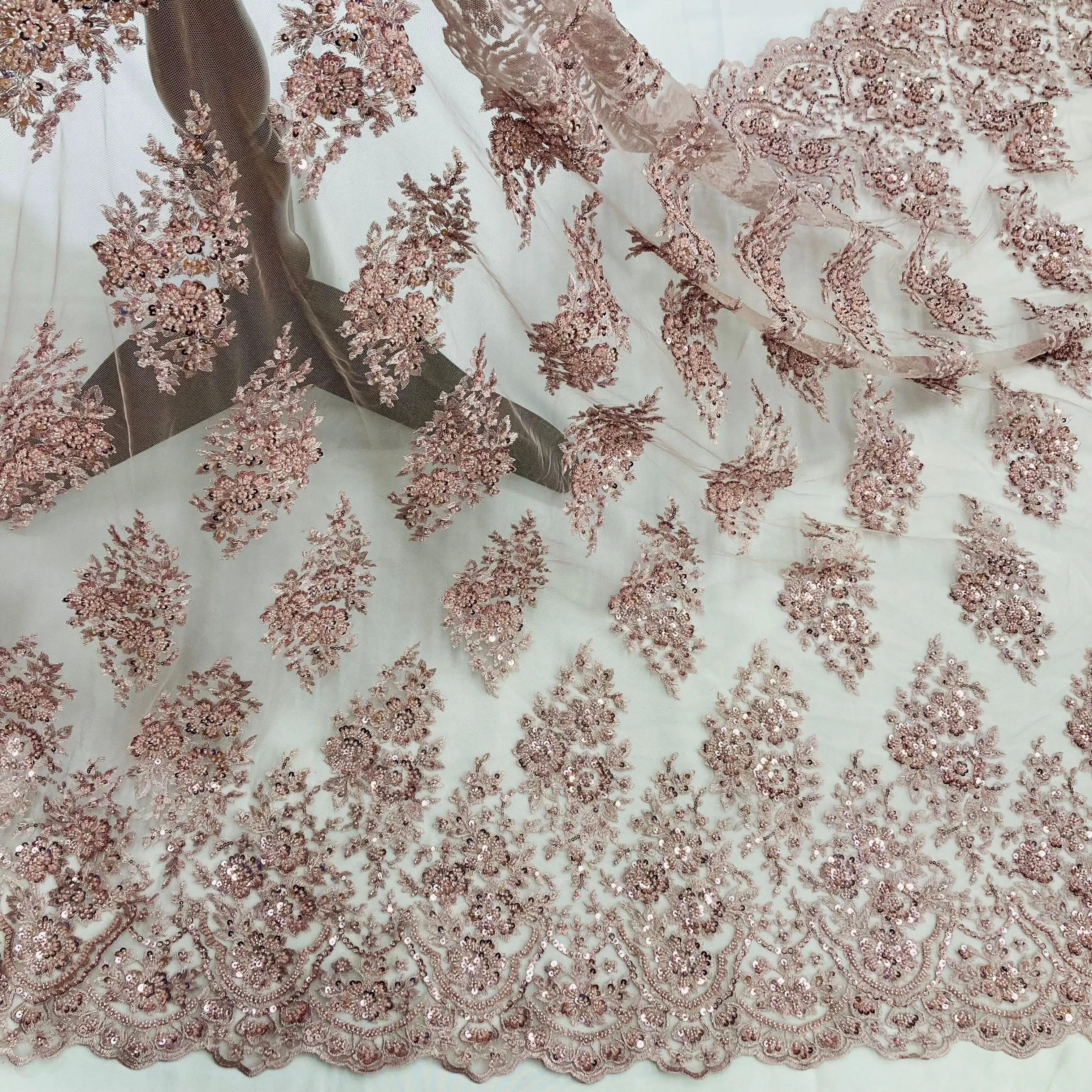 Beaded Lace Fabric Embroidered on 100% Polyester Net Mesh | Lace USA - GD-843