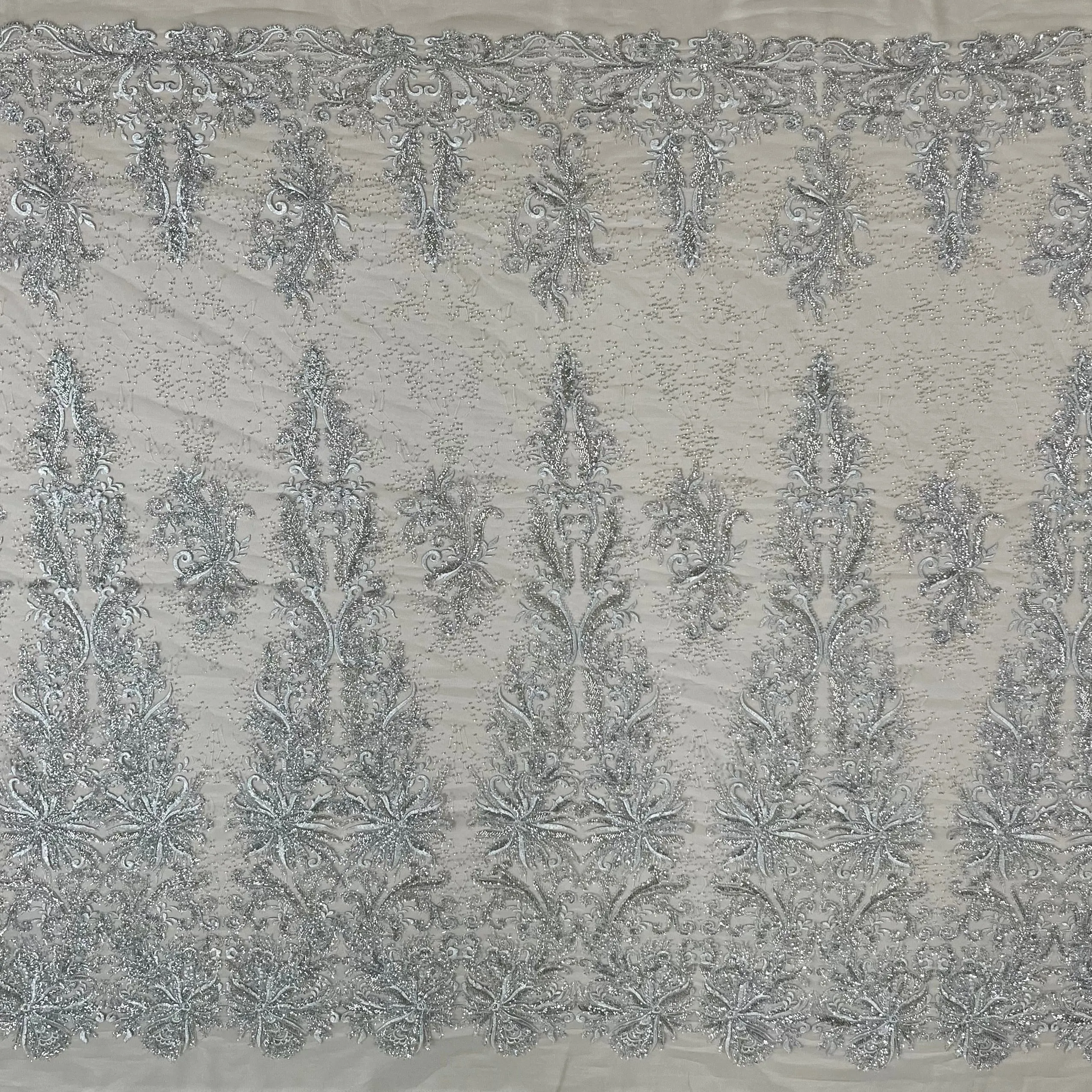 Beaded Lace Fabric Embroidered With Fuzzy Thread on 100% Polyester Net Mesh | Lace USA - GD-12264