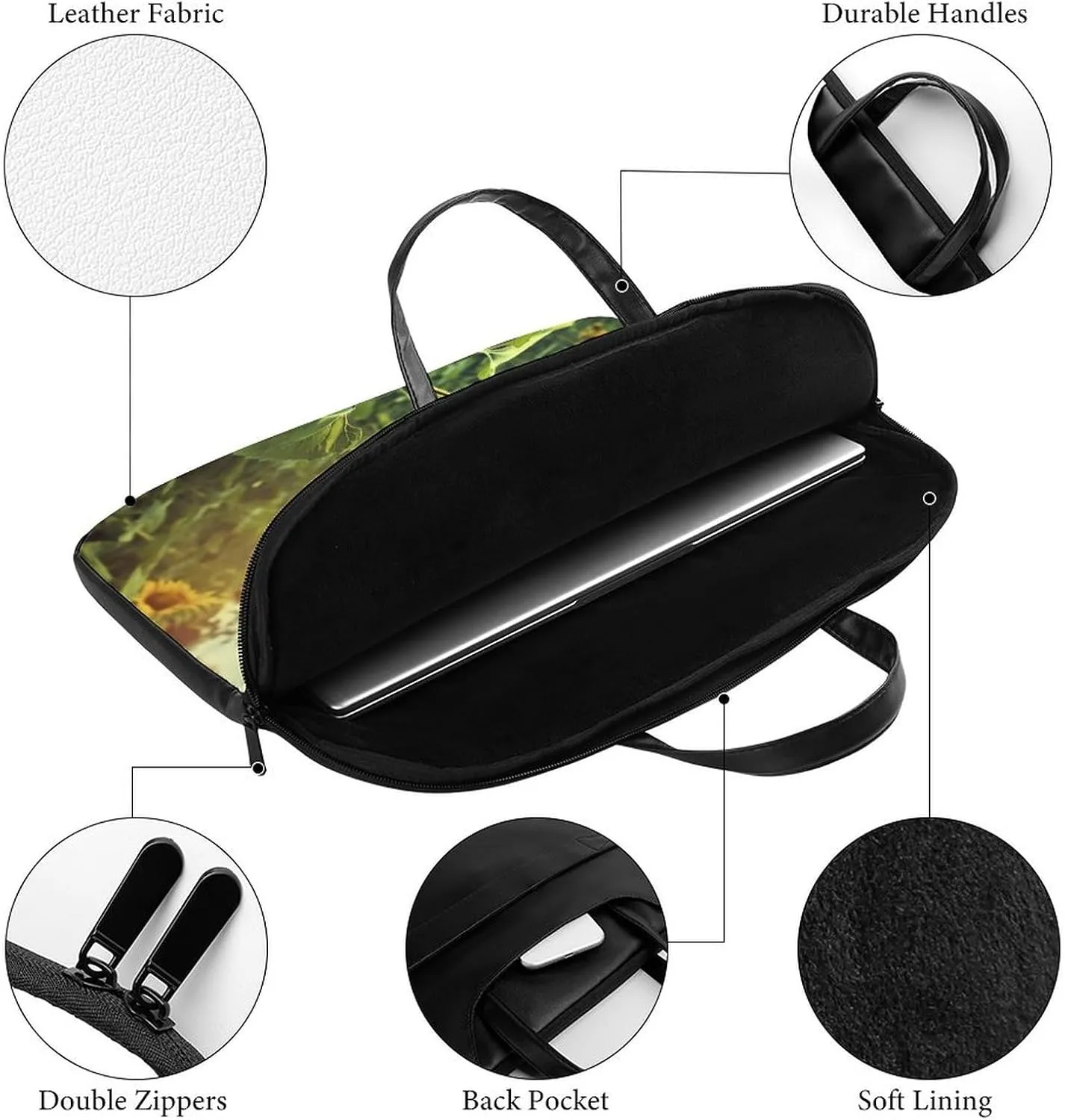 Beautiful Sunflower Laptop Bag for Women Handheld Leather Computer Bag Laptop Messenger Bag Briefcase