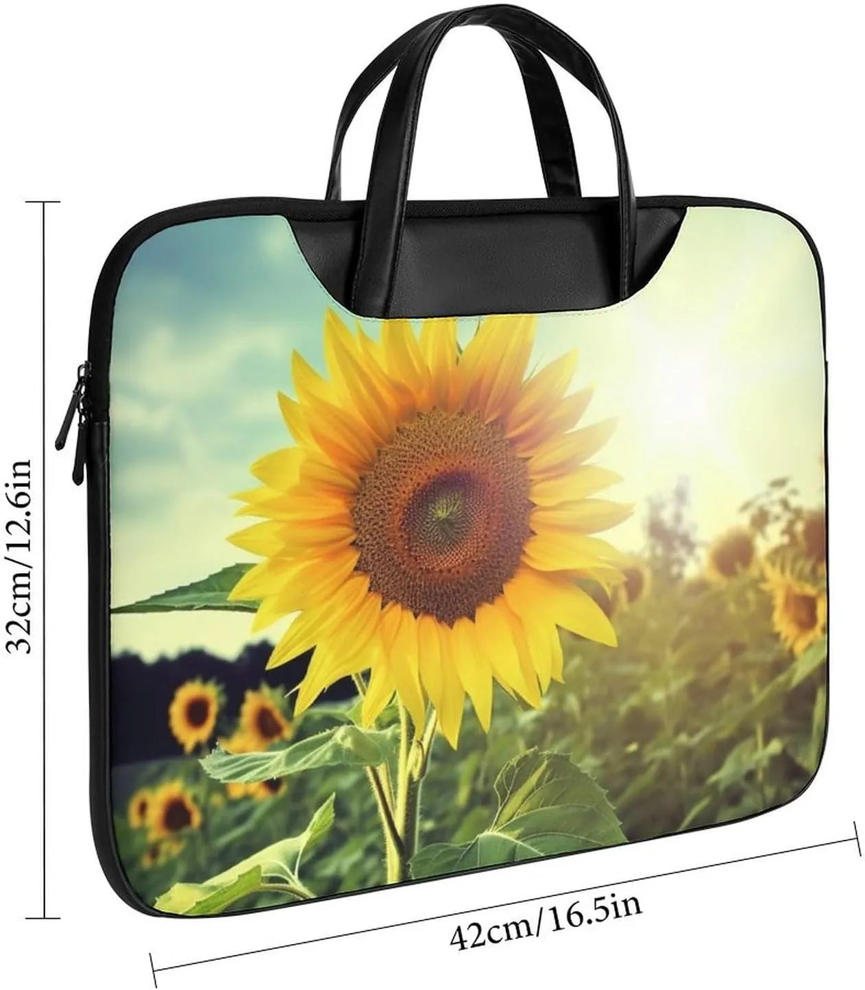 Beautiful Sunflower Laptop Bag for Women Handheld Leather Computer Bag Laptop Messenger Bag Briefcase