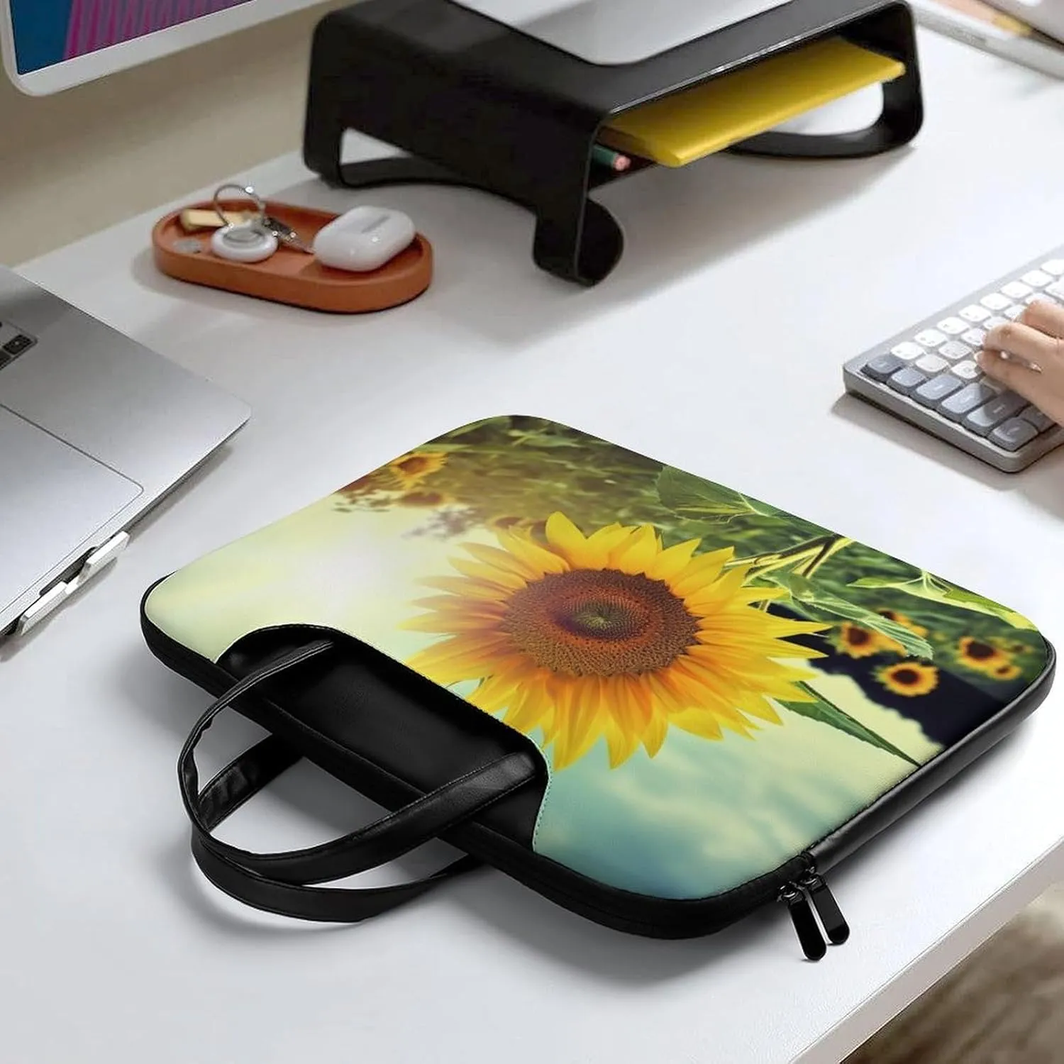 Beautiful Sunflower Laptop Bag for Women Handheld Leather Computer Bag Laptop Messenger Bag Briefcase