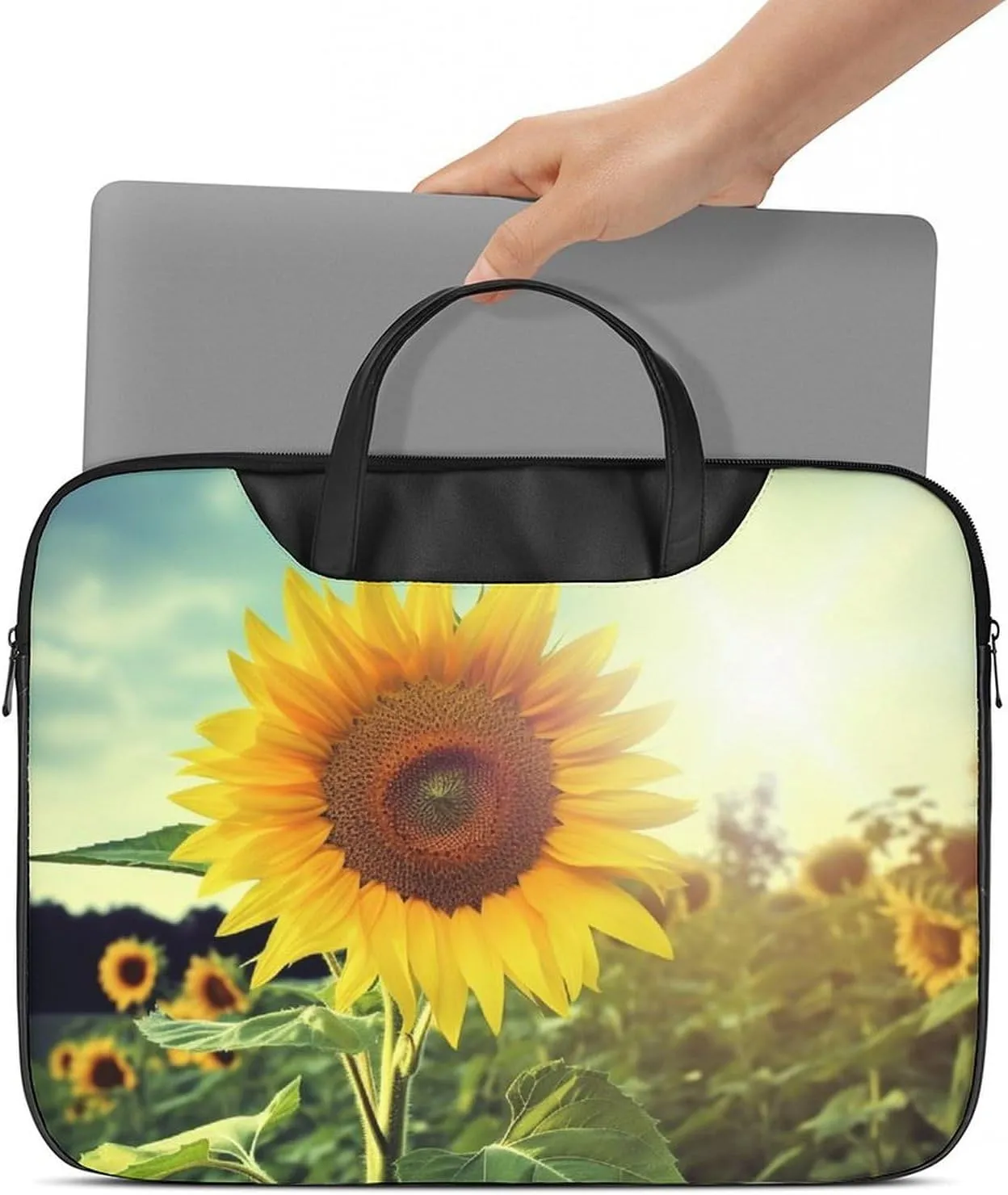 Beautiful Sunflower Laptop Bag for Women Handheld Leather Computer Bag Laptop Messenger Bag Briefcase