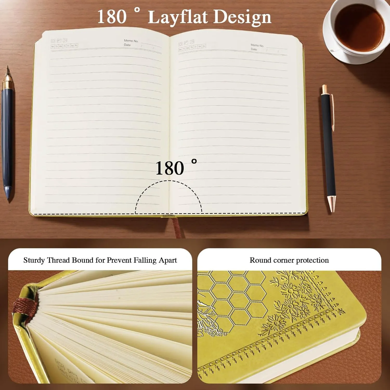 Bee Gifts Bee Faux Leather Vintage Journal Notebook Honey Bee Gifts,Hardcover Notebook for Women Men,Bee Lover Gifts,200 Pages 100 Gsm Journal Notebook with Pen,1 Pack Yellow A5 (Bee Yellow)