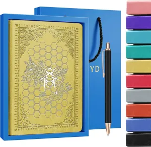 Bee Gifts Bee Faux Leather Vintage Journal Notebook Honey Bee Gifts,Hardcover Notebook for Women Men,Bee Lover Gifts,200 Pages 100 Gsm Journal Notebook with Pen,1 Pack Yellow A5 (Bee Yellow)