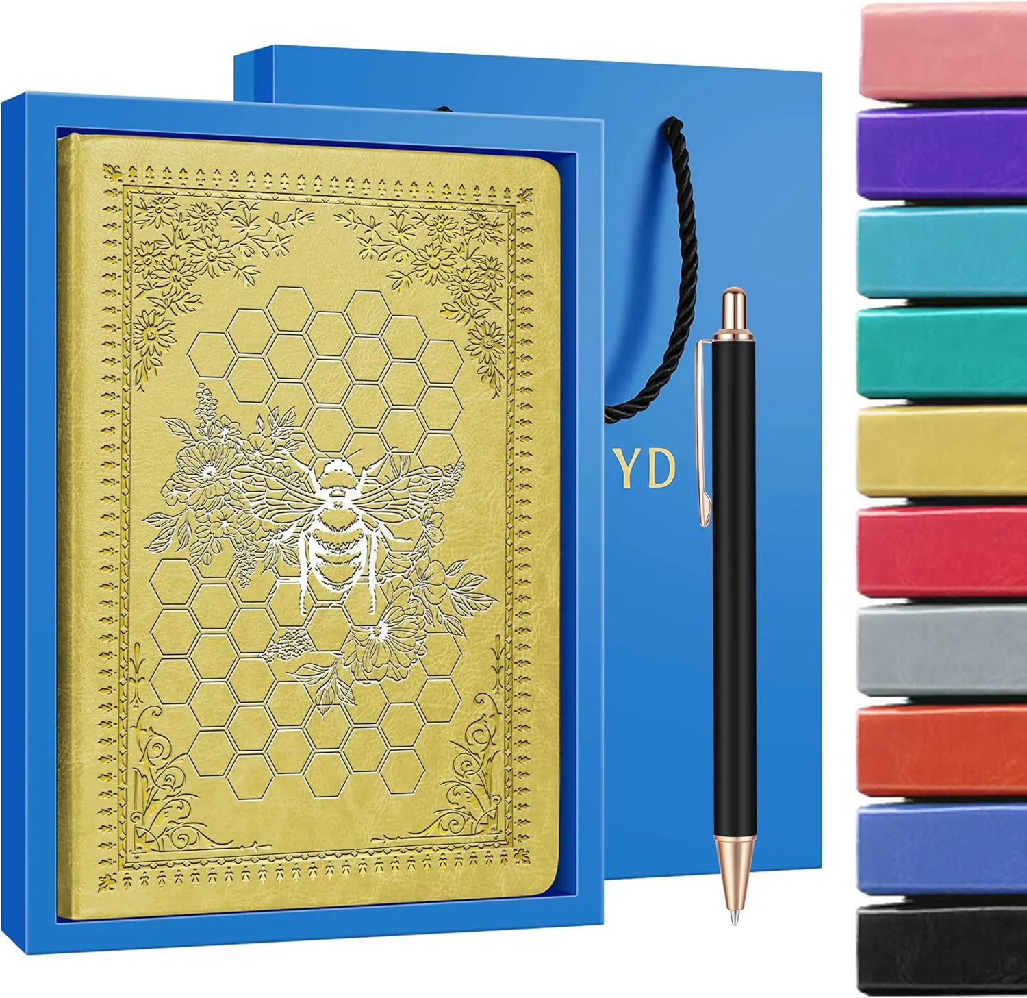 Bee Gifts Bee Faux Leather Vintage Journal Notebook Honey Bee Gifts,Hardcover Notebook for Women Men,Bee Lover Gifts,200 Pages 100 Gsm Journal Notebook with Pen,1 Pack Yellow A5 (Bee Yellow)