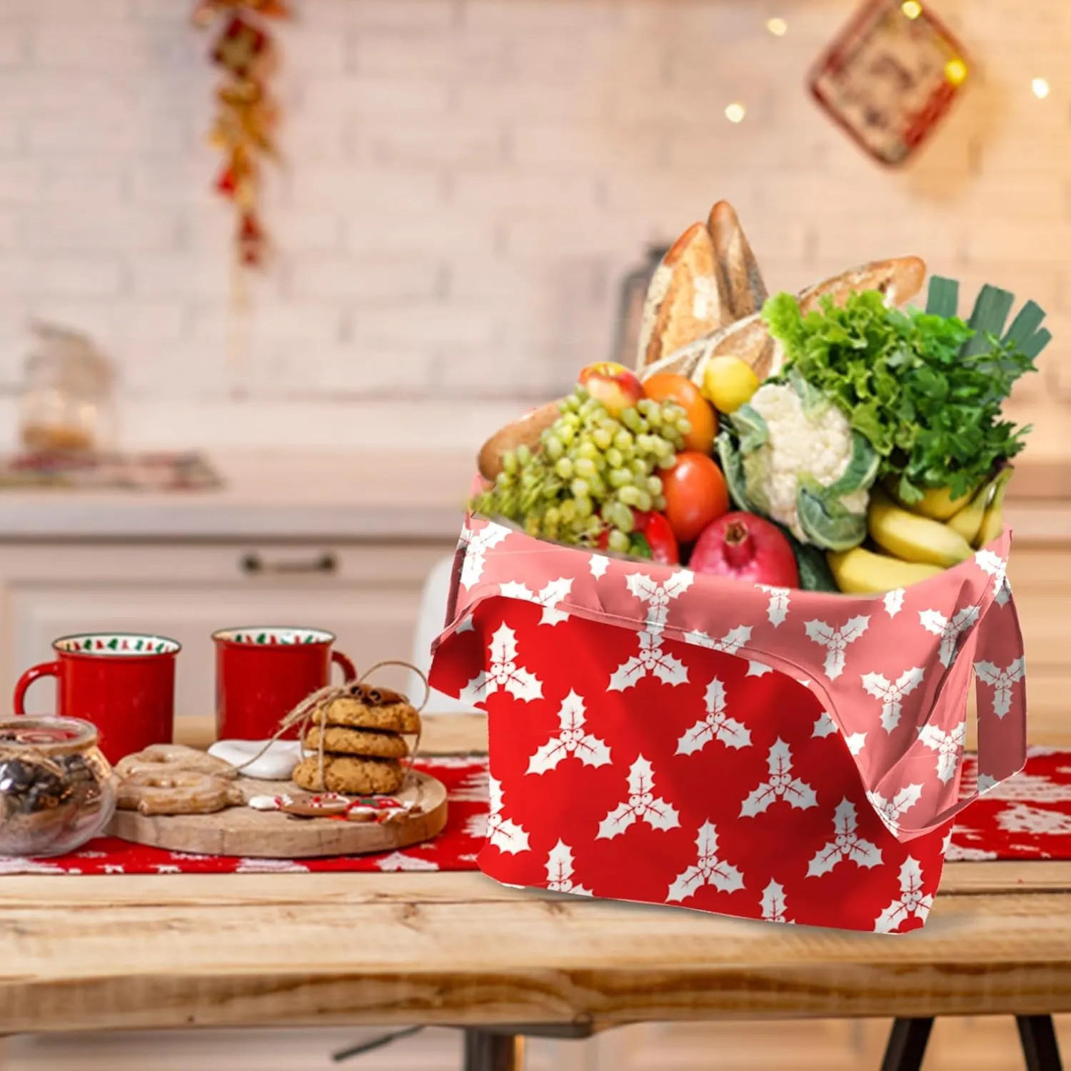 BeeGreen 12 Pack Christmas Bags Reusable Grocery Bags Christmas Gift- 50 Lbs Foldable Polyester Totes With Elastic Band And Storage Pouch For Shopping, Kitchen, Parties Shopping Bag Tote Bags Bulk