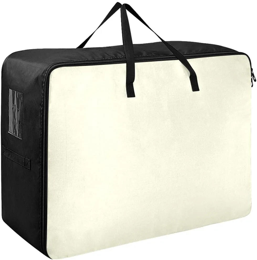 Beige Storage Bags Moving Supplies with Sturdy Handle and Durable Zipper, Collapsible Storage Totes for Storing, Camping, Packing and Moving Supplies