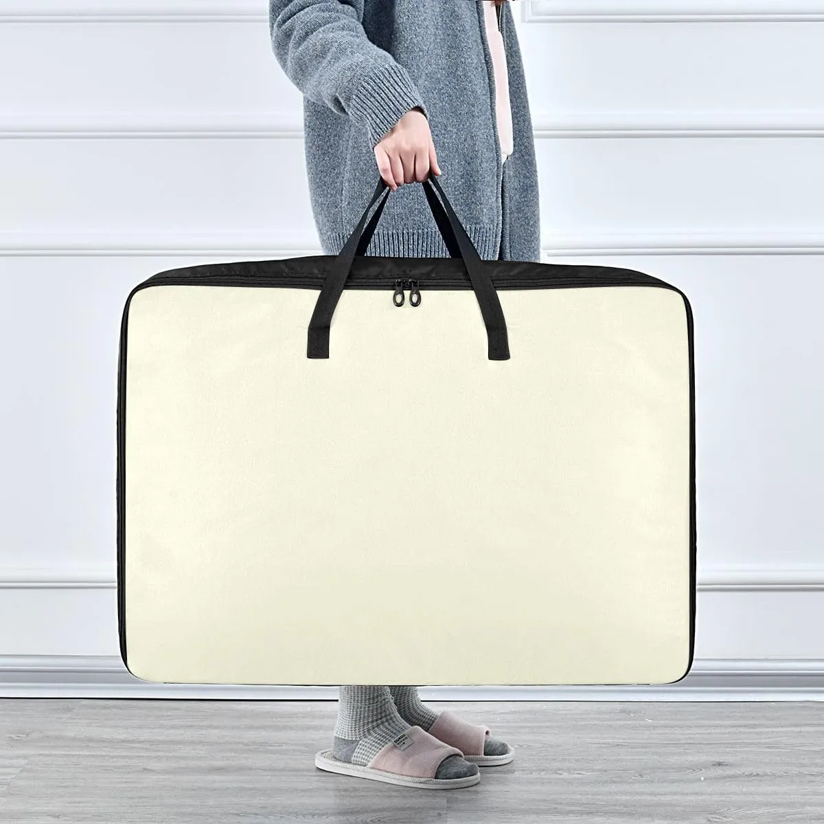 Beige Storage Bags Moving Supplies with Sturdy Handle and Durable Zipper, Collapsible Storage Totes for Storing, Camping, Packing and Moving Supplies