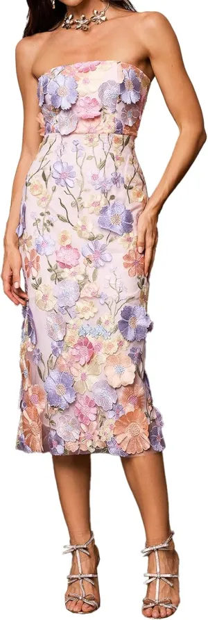 BELLA BARNETT 3D Flower Strapless Dress Embroidered Floral Dress